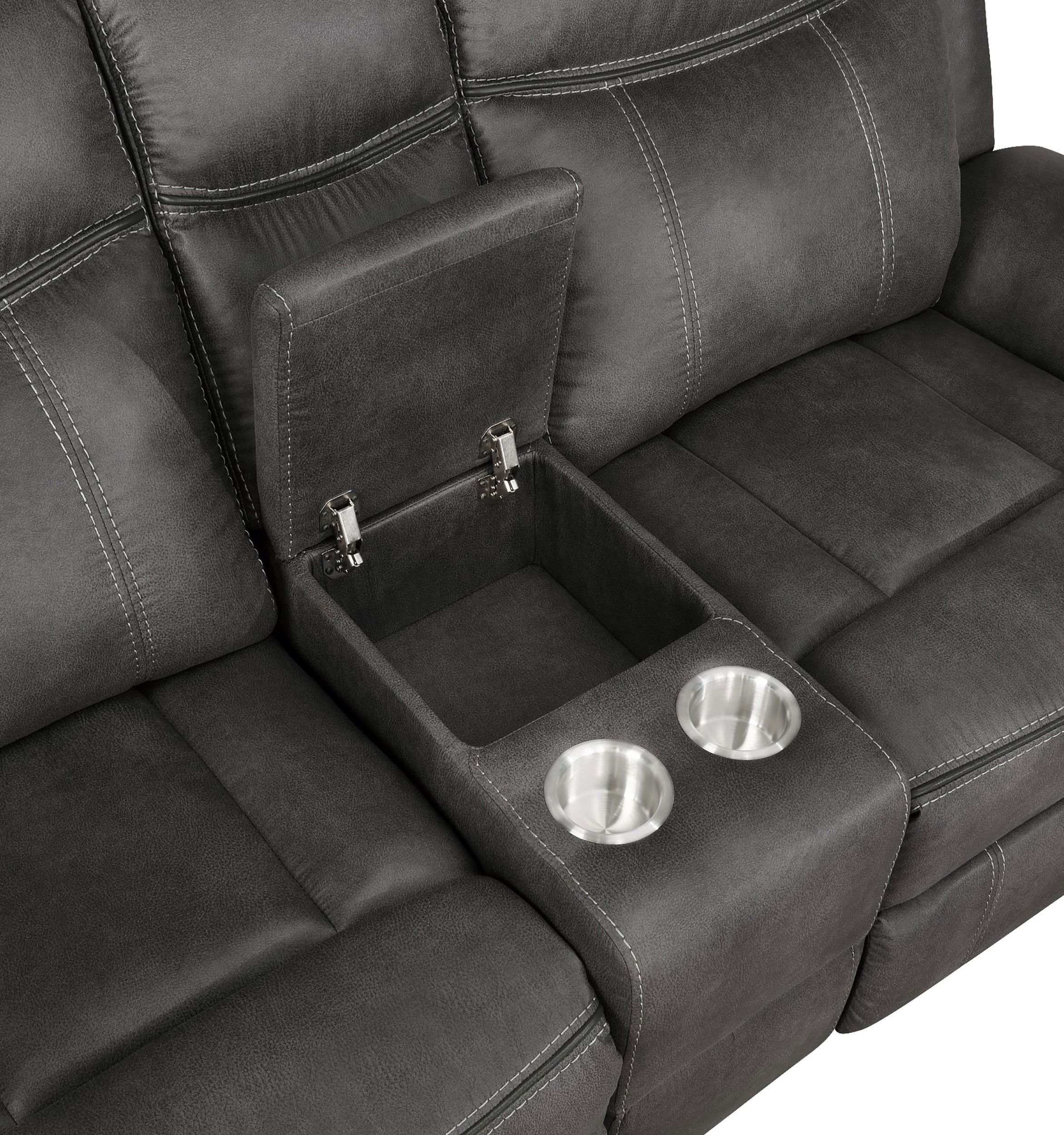 Lawrence Upholstered Padded Arm Reclining Loveseat Charcoal-CoasterEveryday