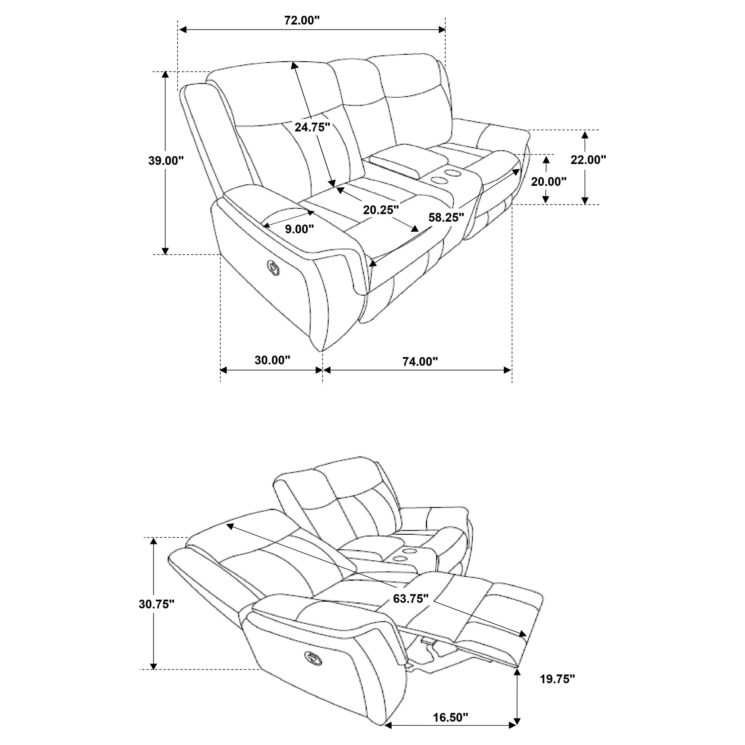 Lawrence Upholstered Padded Arm Reclining Loveseat Charcoal-CoasterEveryday