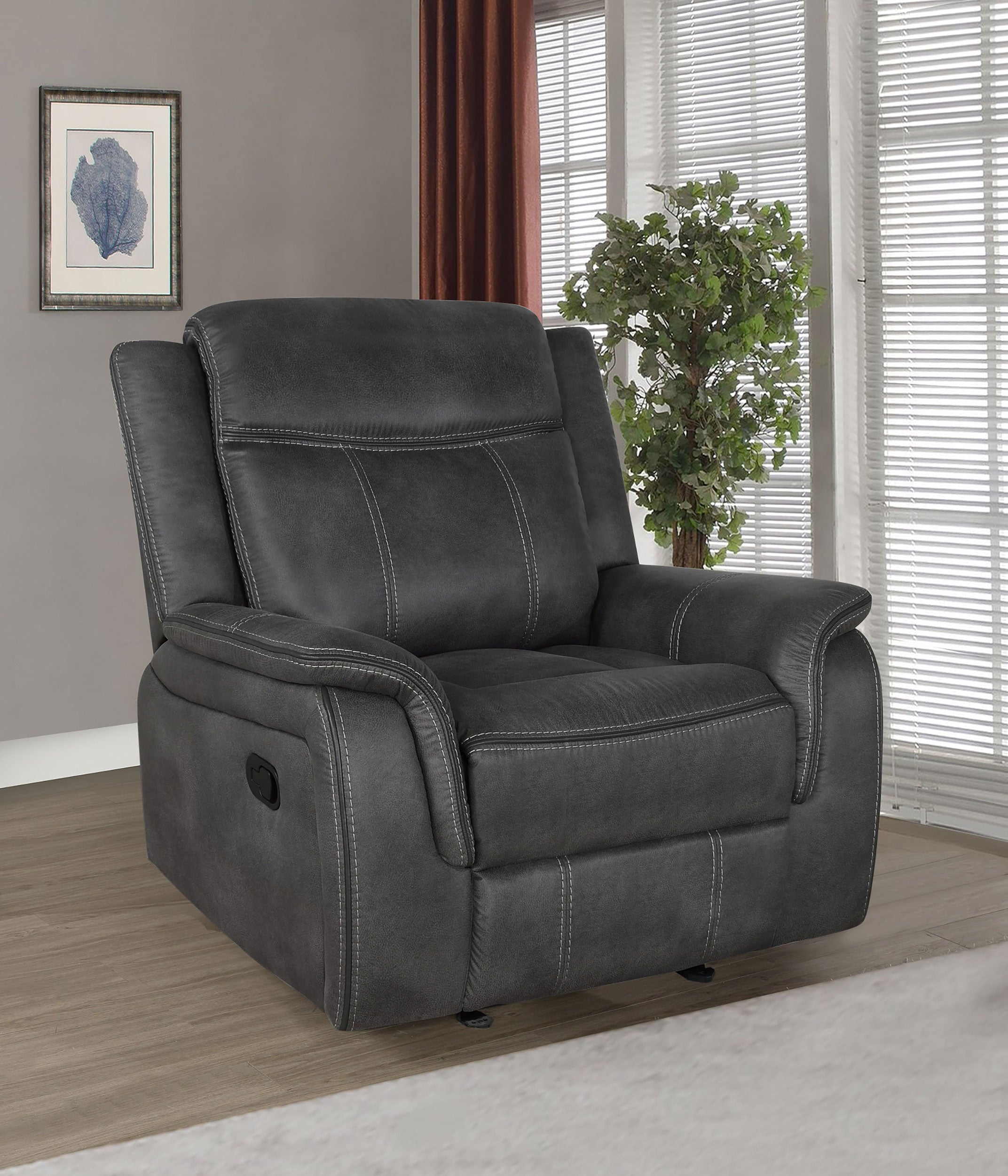 Lawrence Upholstered Padded Arm Glider Recliner Charcoal-CoasterEveryday