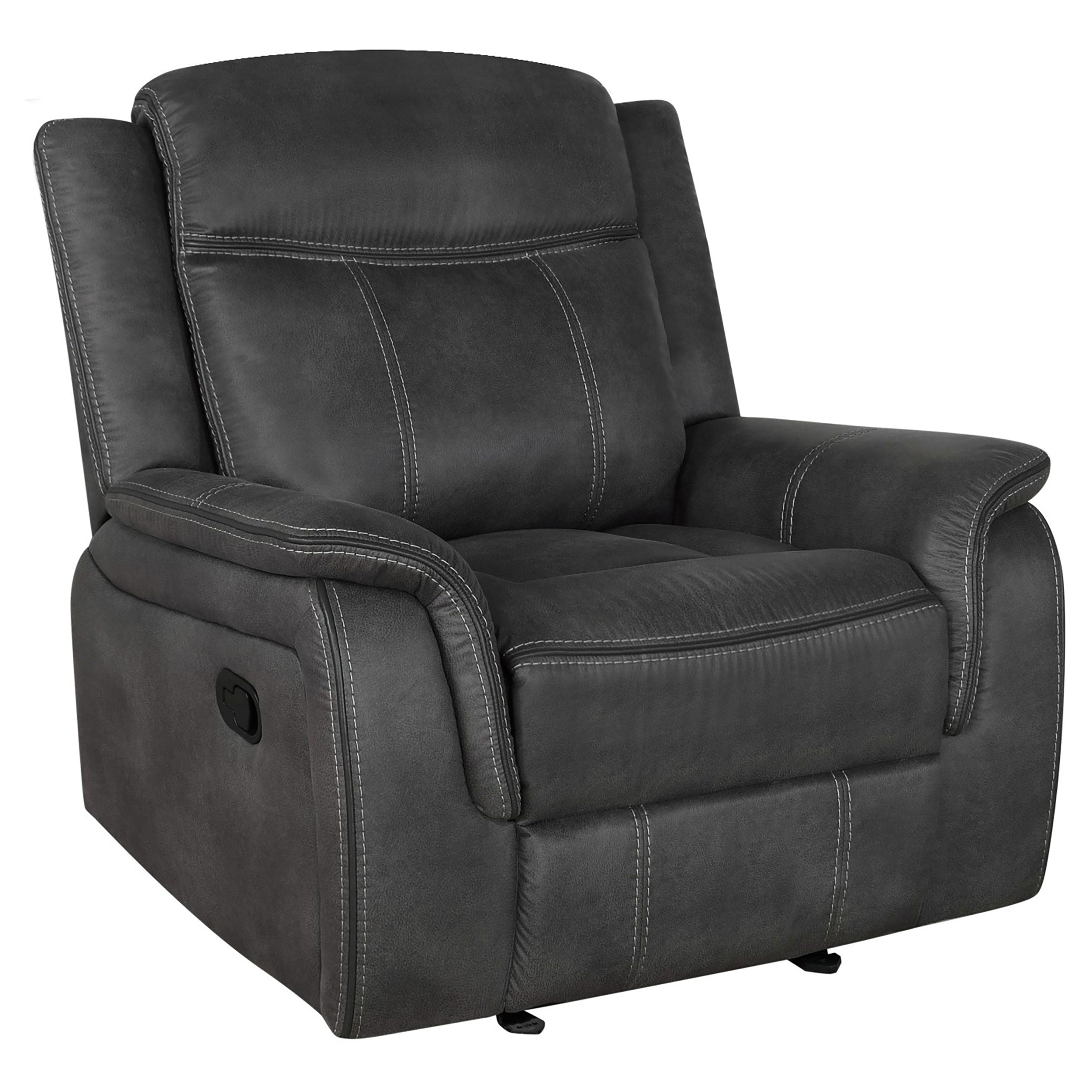 Lawrence Upholstered Padded Arm Glider Recliner Charcoal-CoasterEveryday