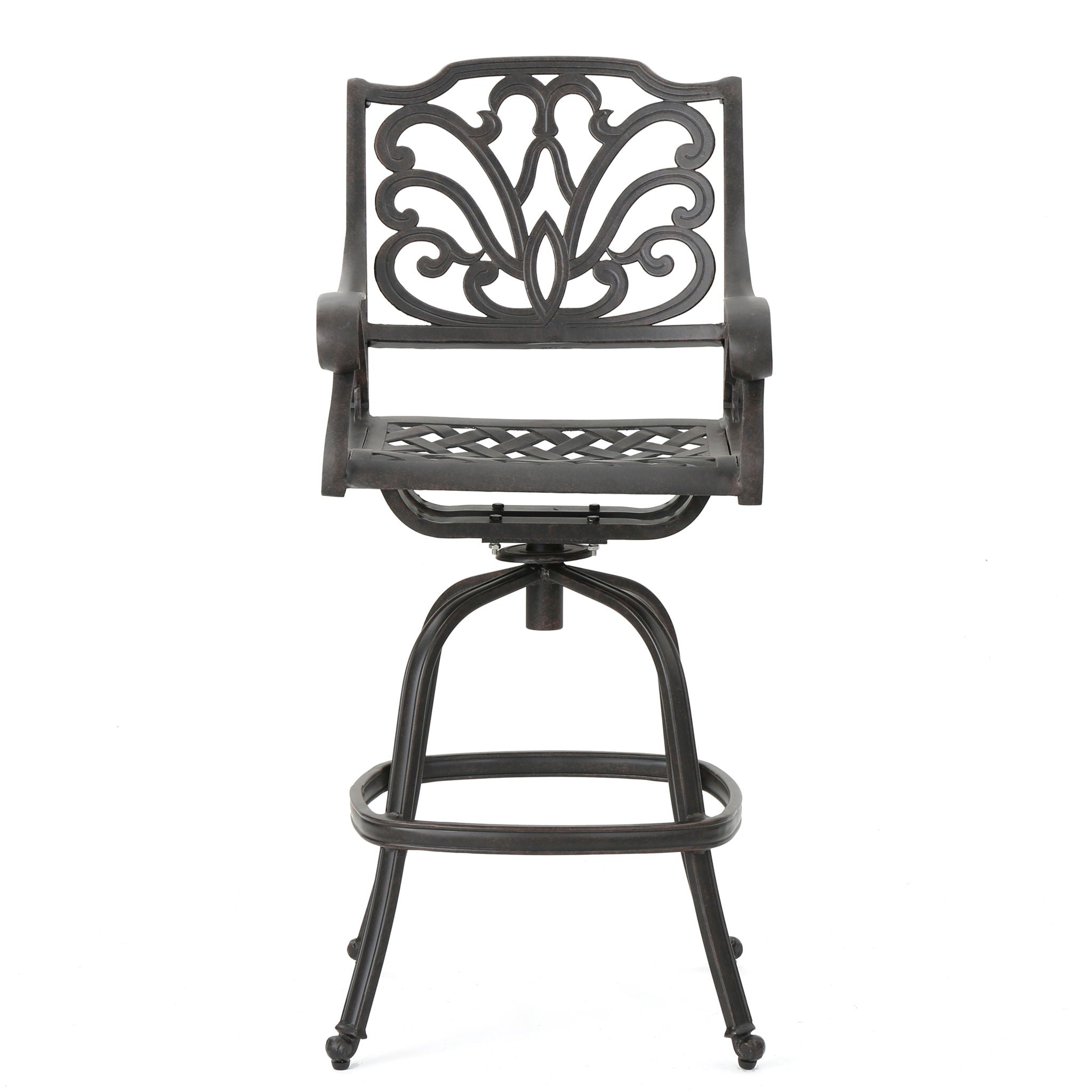 Outdoor Cast Aluminum Swivel Bar Stool With Scrolled Arms - Bronze