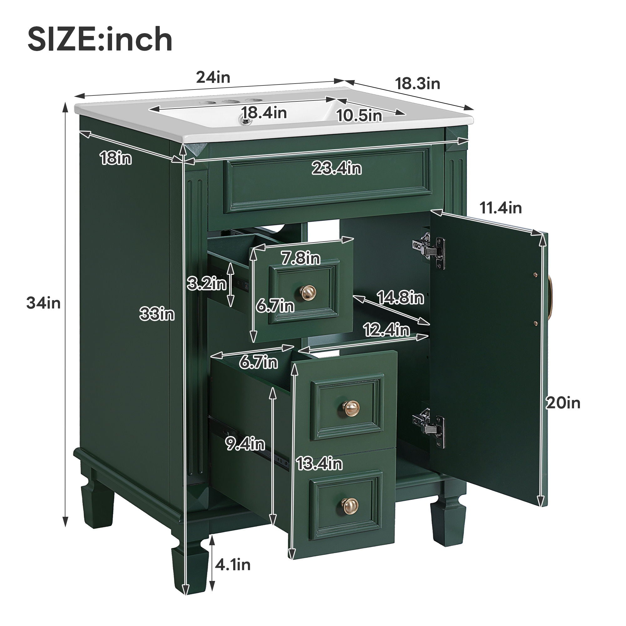 Bathroom Vanity With Sink, Compact Cabinet & 2 Drawers And Adjustable Shelf