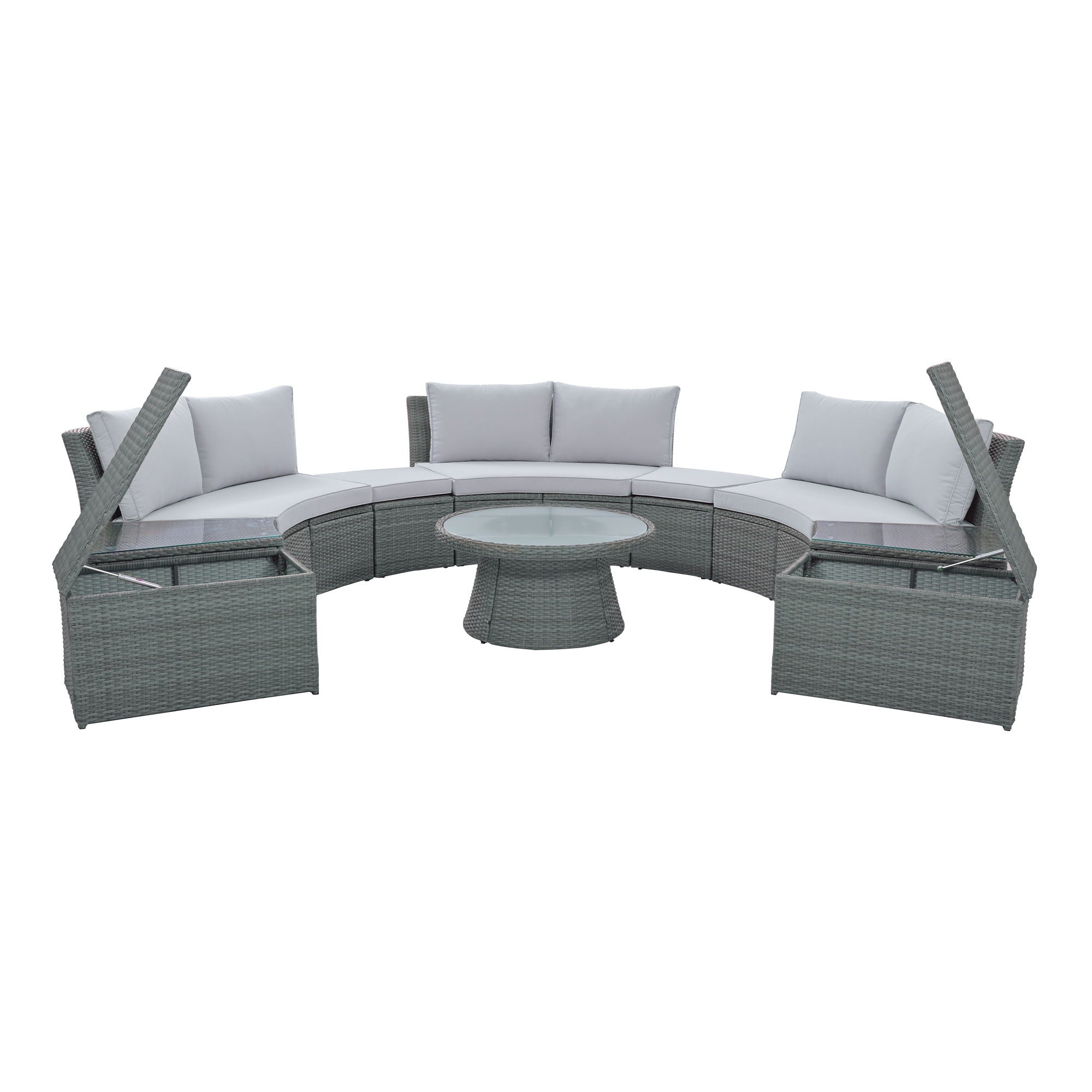 10 Piece Outdoor Sectional Half Round Patio Rattan Sofa Set