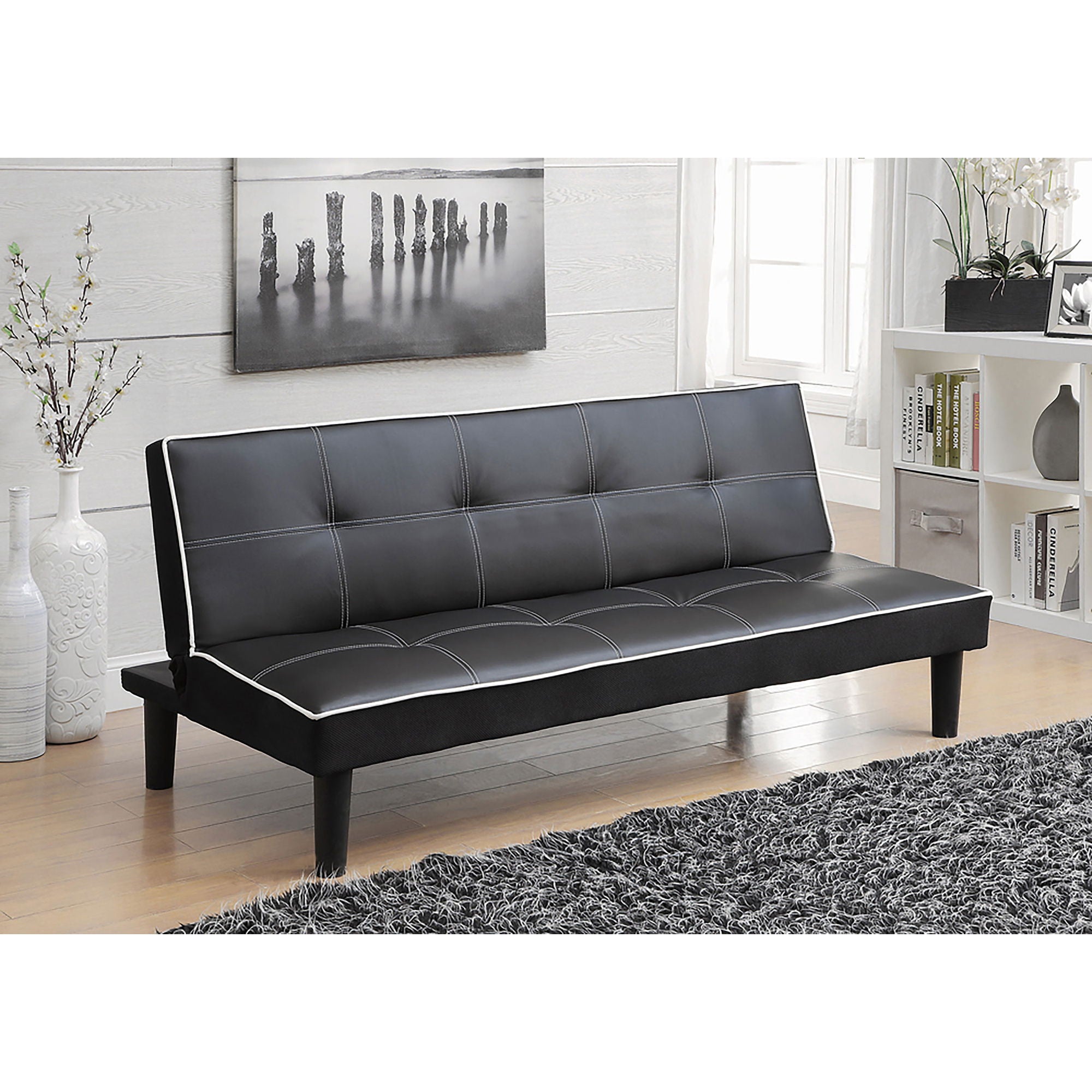 Cranston - Armless Sofa Bed With Contrast Piping - Black