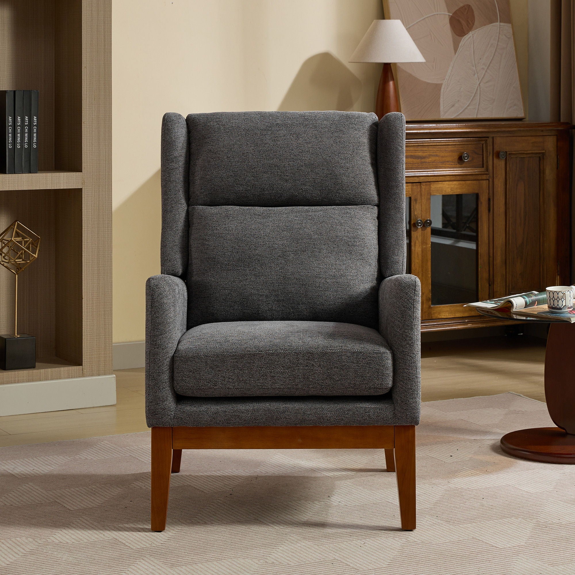 Wide Modern Accent Chair With Wood Legs For Living Room