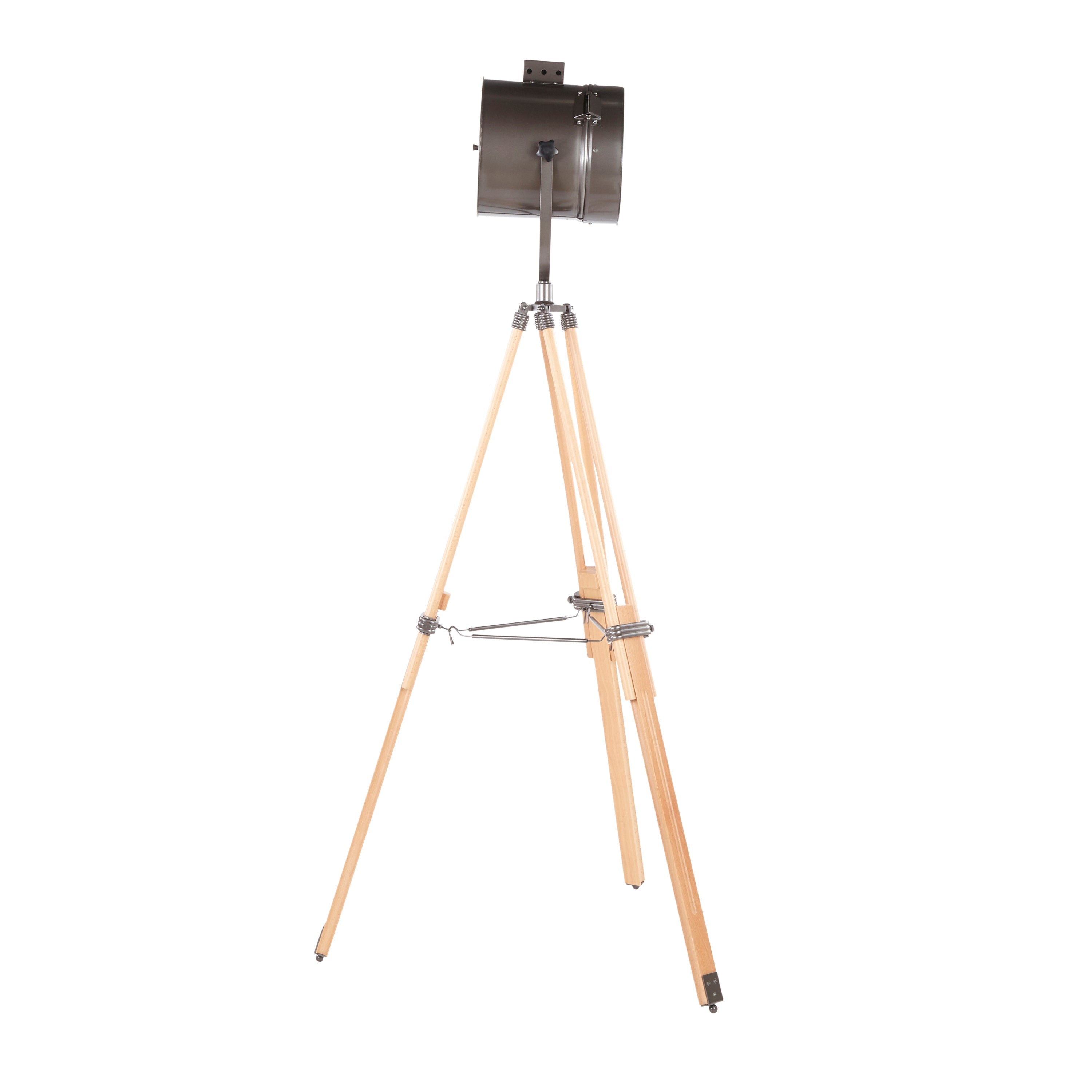 Ahoy Industrial Floor Lamp in Natural Wood and Antique Metal