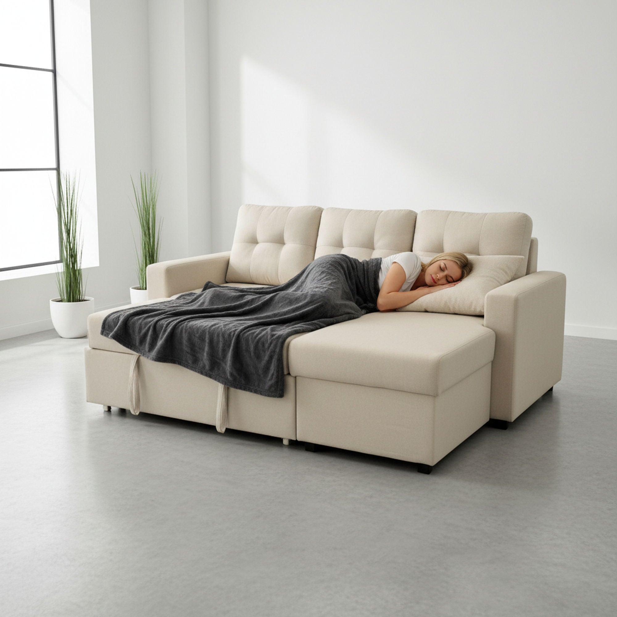 Convertible L Shaped Sectional Sleeper Sofa Bed, Saving Pull Out Couch