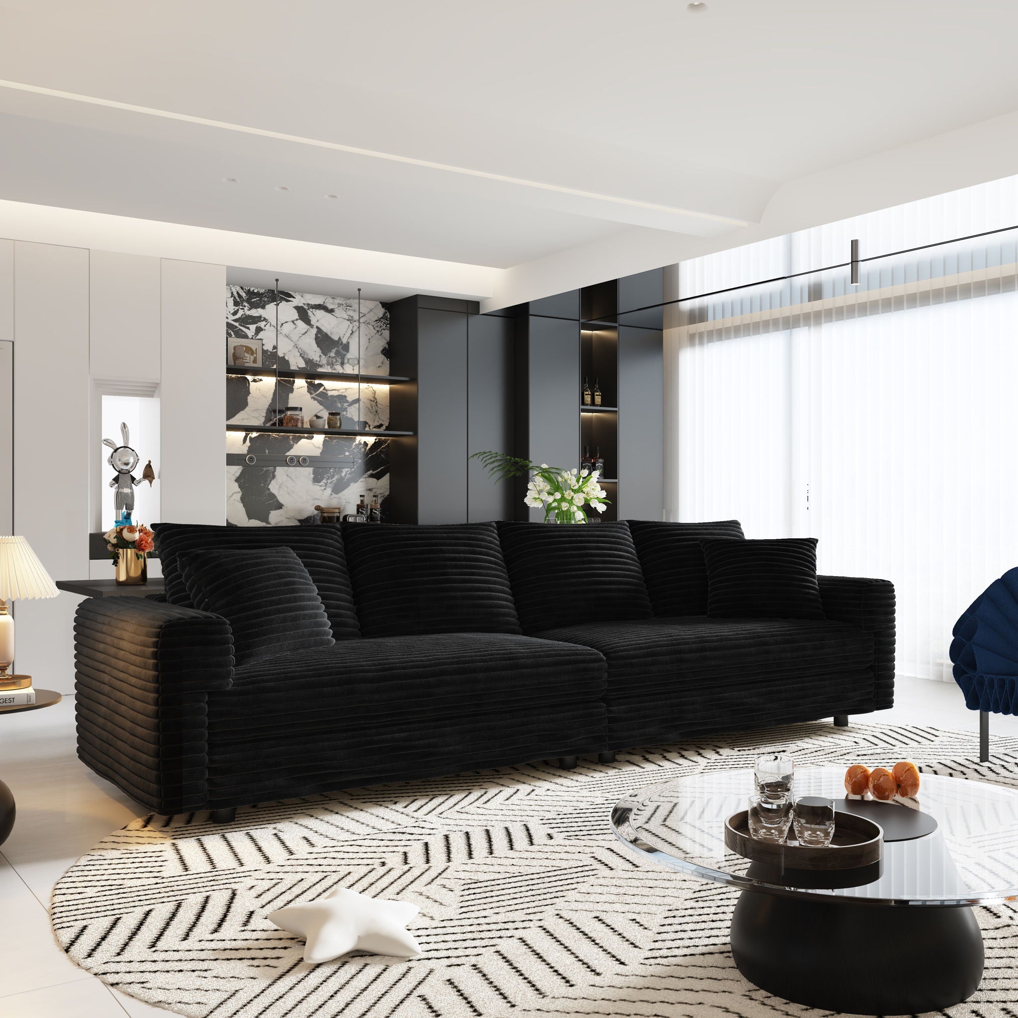 Deep Seat Convertible Sofa With Soft Pillows And Ottomans