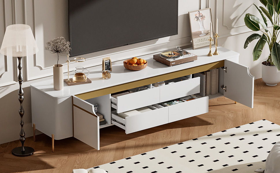 TV Stand For TVs Up To 80" With 4 Drawers And 2 Spacious Cabinets