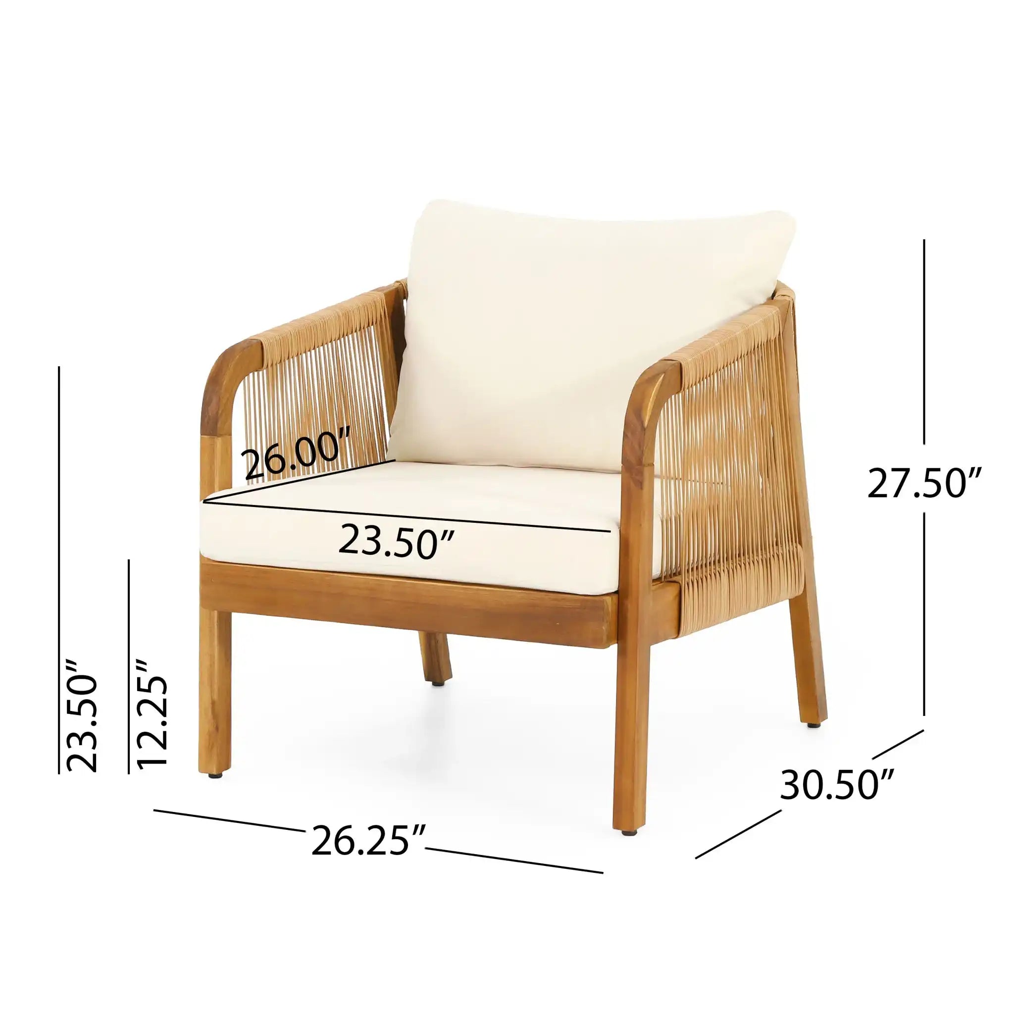 Acacia Wood And Wicker Outdoor Club Chair, Deep Seating With Soft Cushion, Porch Chairs For Garden, Backyard Porch Balcony - Brown / Beige