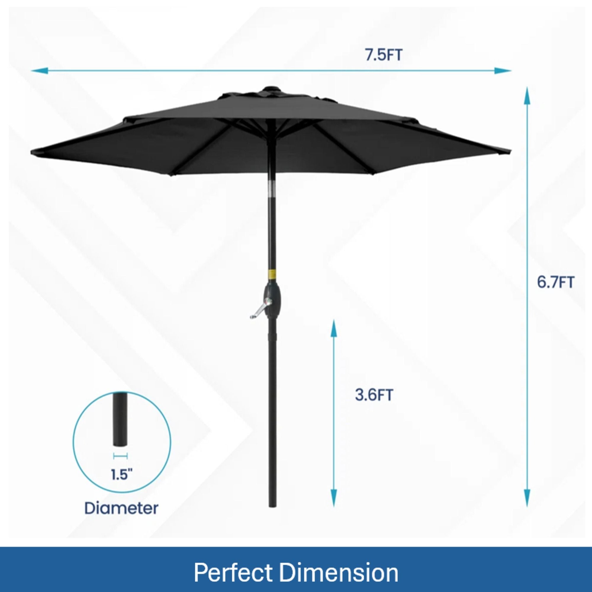 Umbrella With Crank Lift & Tilt, UV-Resistant Canopy For Patio