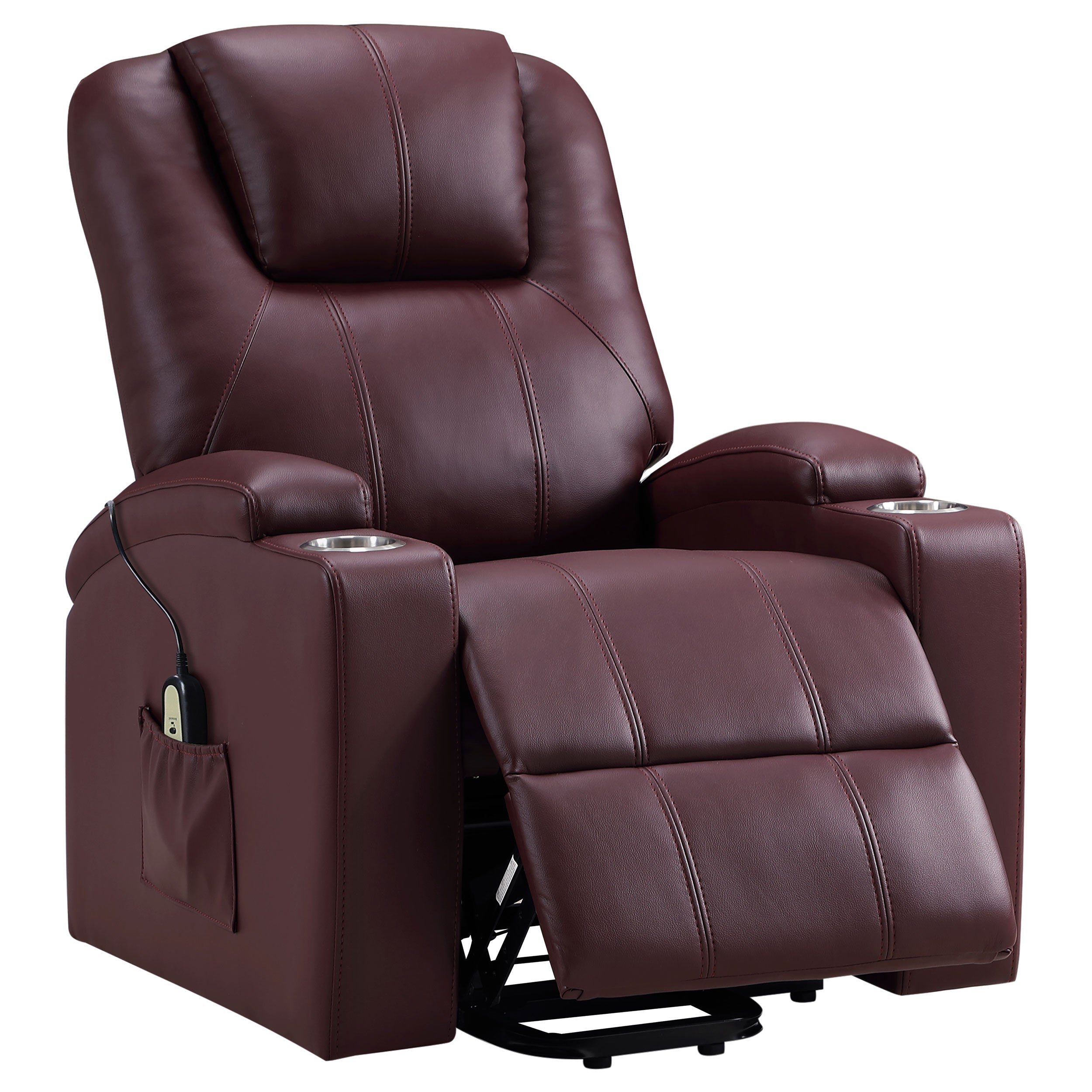 Armstrong Upholstered Power Lift Massage Recliner Wine-