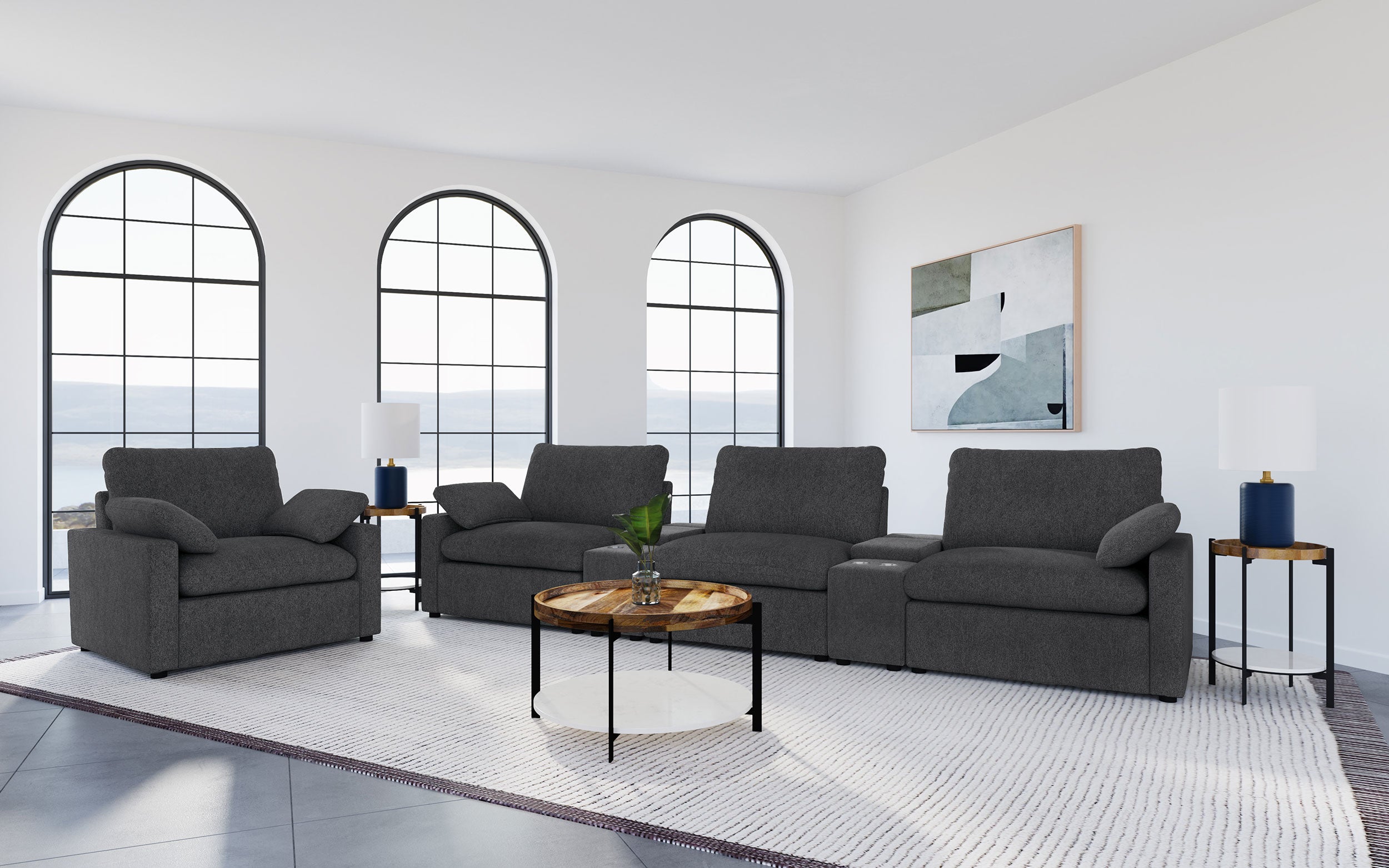 Collins Upholstered Power Recliner Chair Dark Grey-