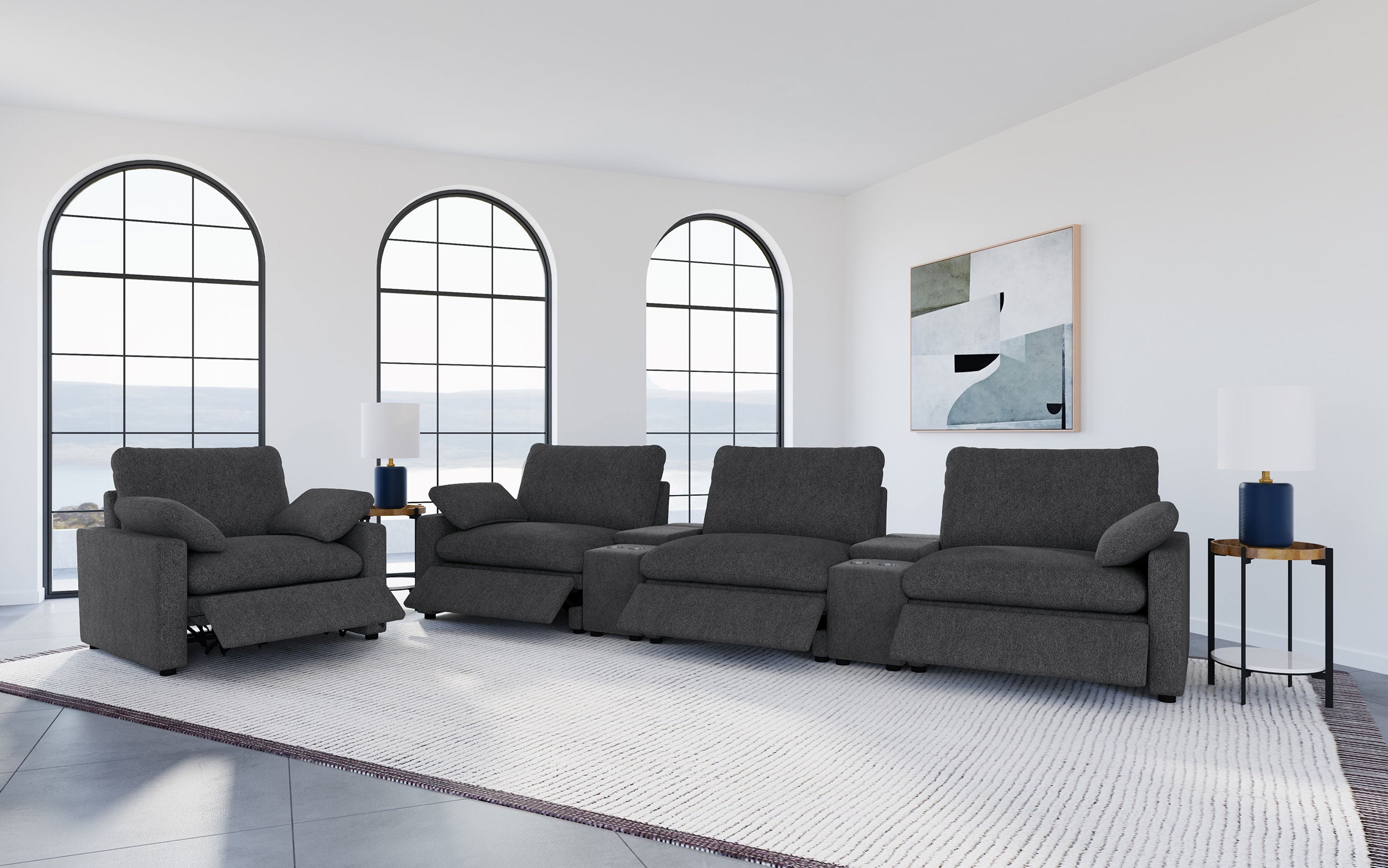 Collins Upholstered Power Recliner Chair Dark Grey-