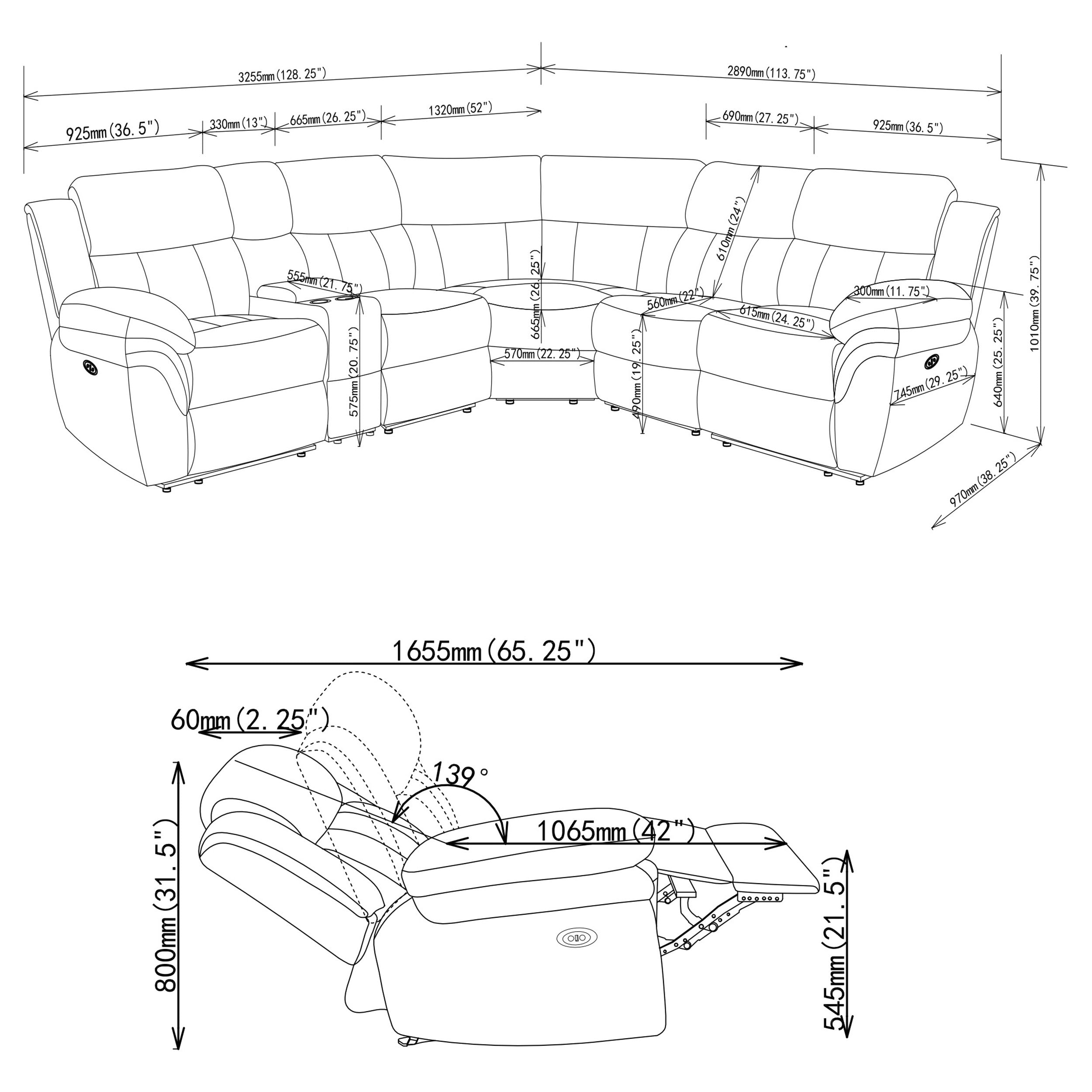 Bahrain 6-piece Modular Power Reclining Sectional Charcoal-CoasterEssence
