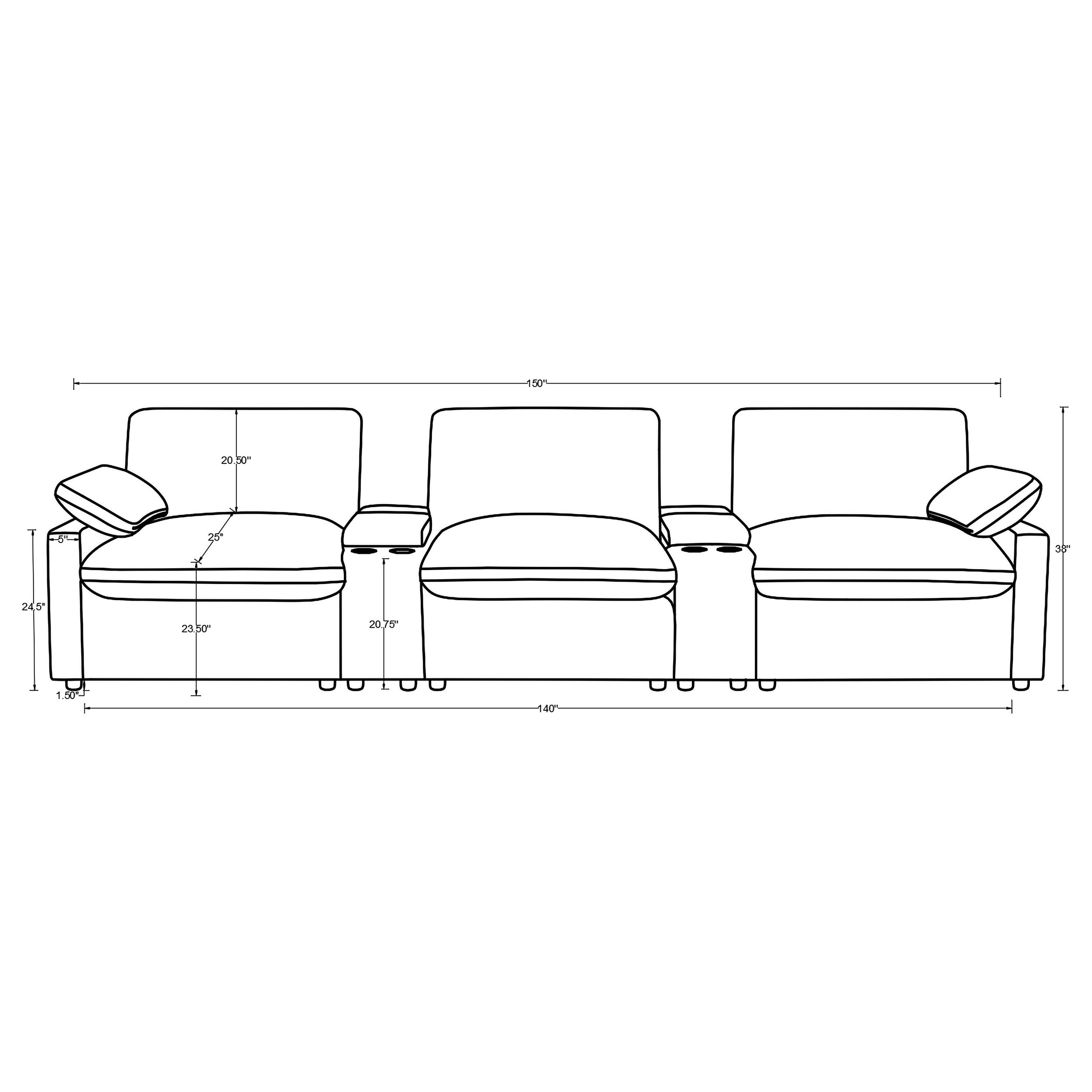 Collins 5-Piece Power Reclining Home Theater Seating Grey-