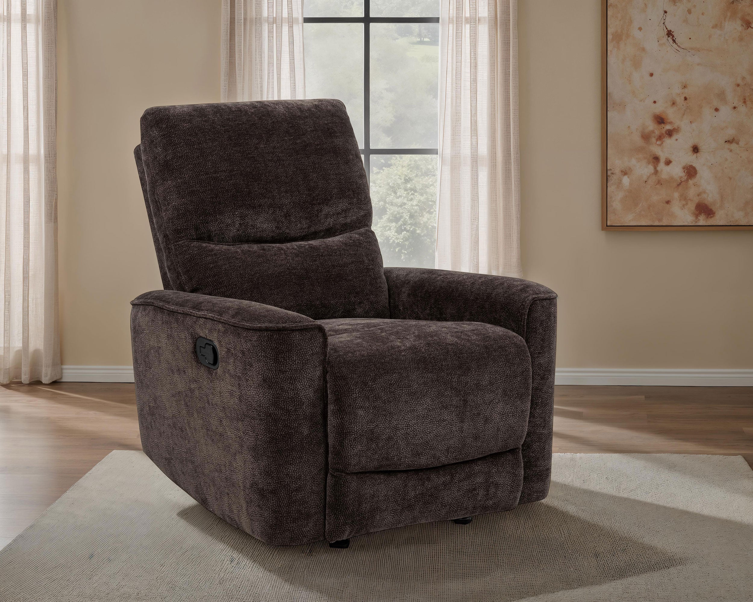 Navarro Chenille Upholstered Glider Recliner Dark Brown-