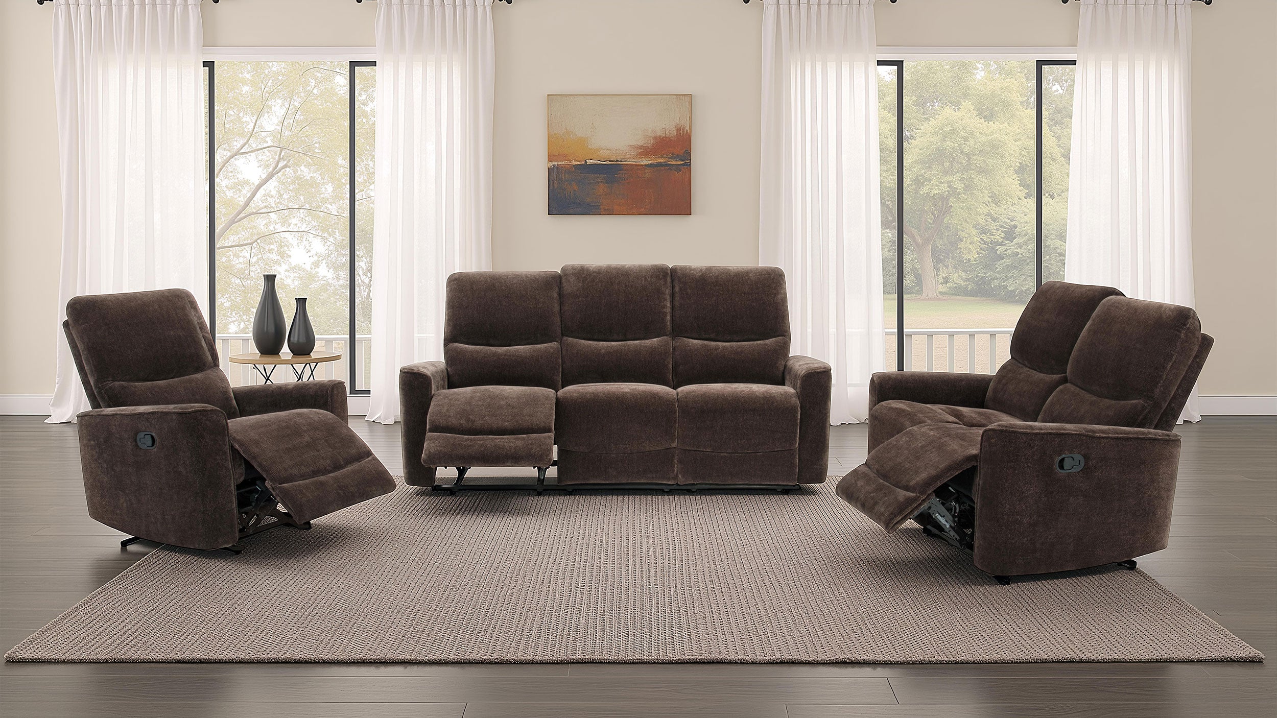 Navarro Chenille Upholstered Glider Recliner Dark Brown-