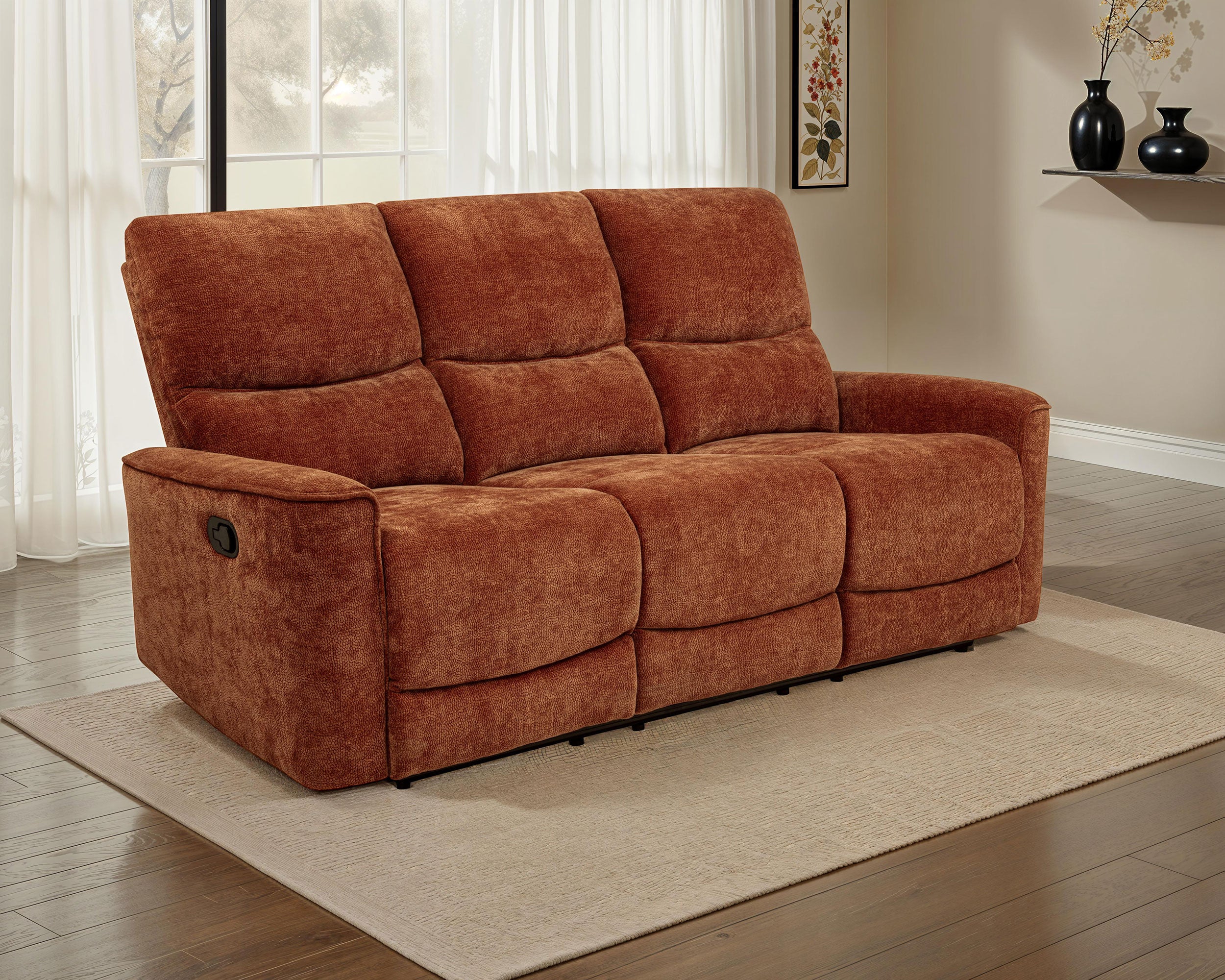 Navarro Chenille Upholstered Reclining Sofa Burnt Orange-