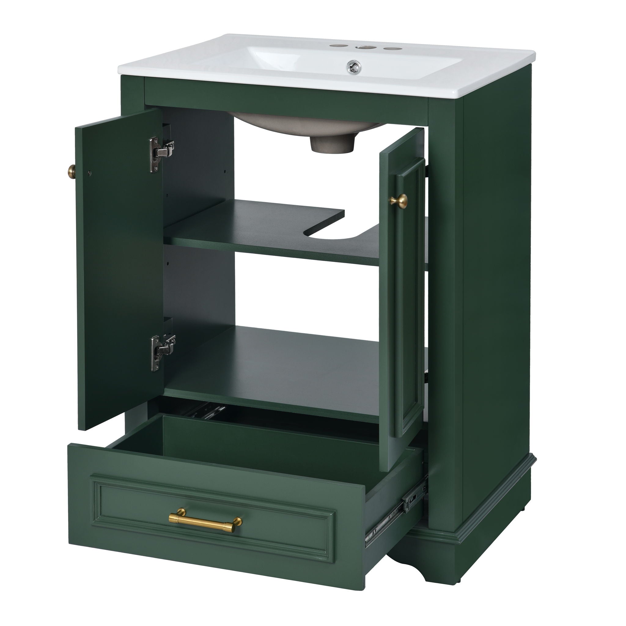 Bathroom Vanity With Ceramic Sink Combo, Modern Freestanding Storage Cabinet With Silver Handles