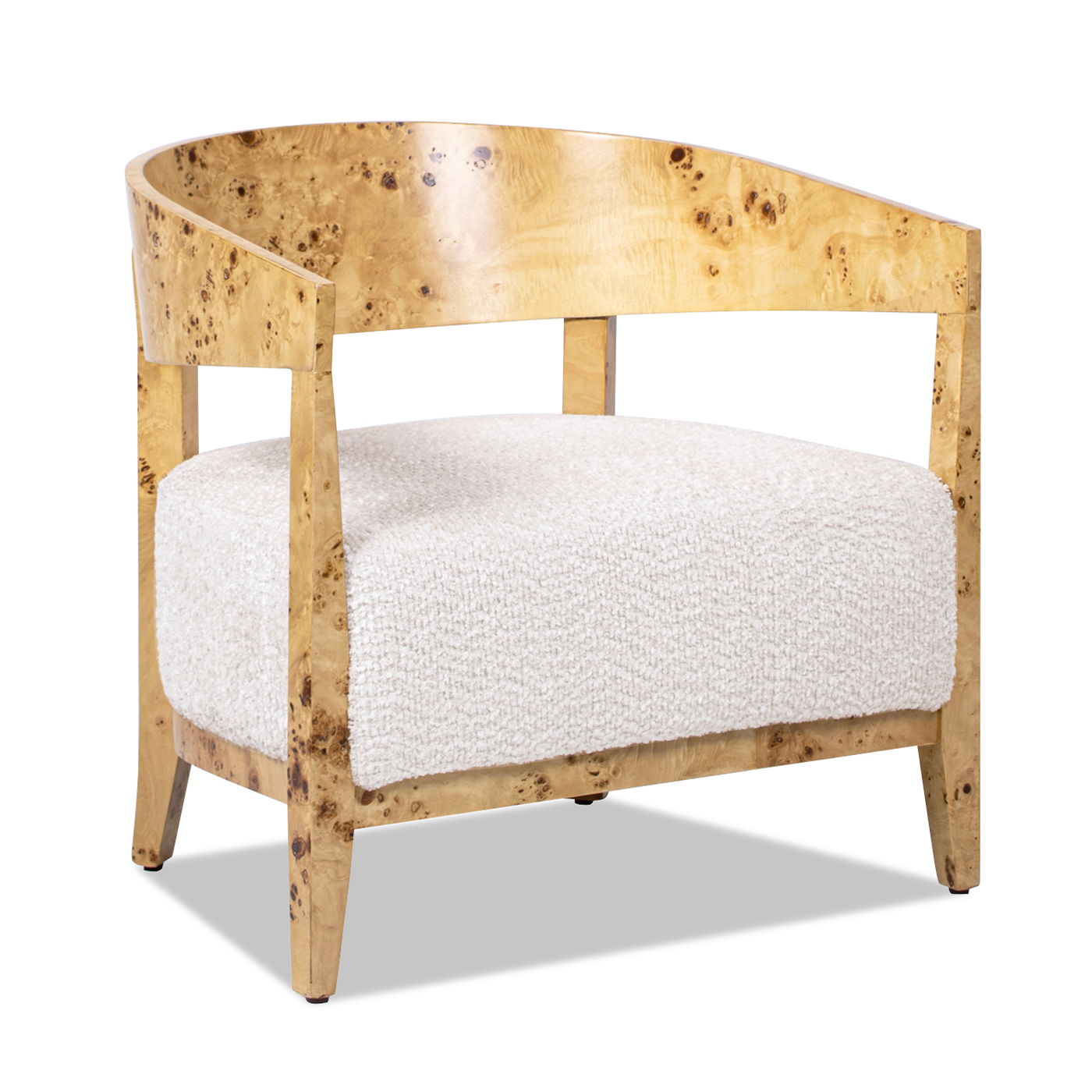 Burl wood accent armchair in seashell white