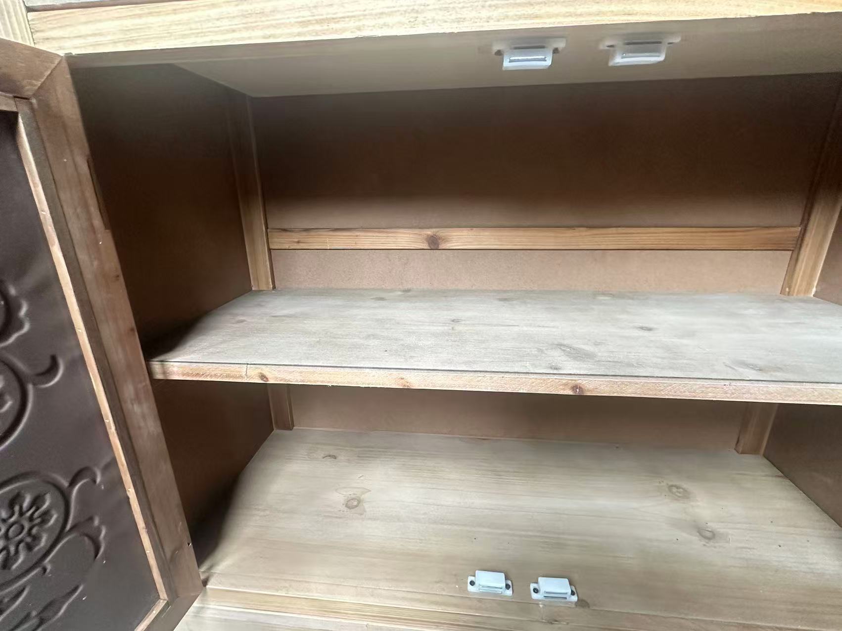 Rustic Vintage Accent Cabinet with Carved Floral Panels