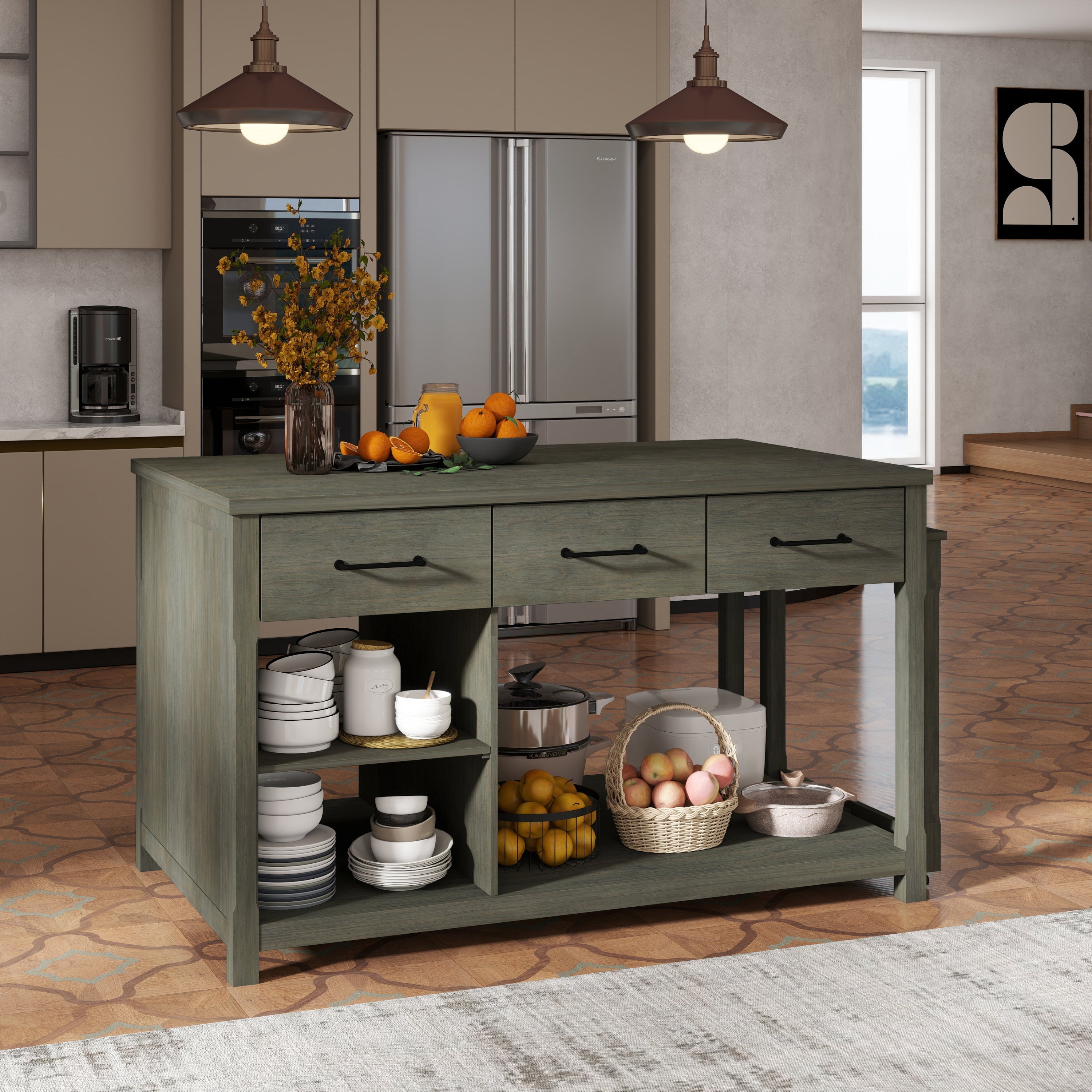 TREXM Extendable Kitchen Island with Storage