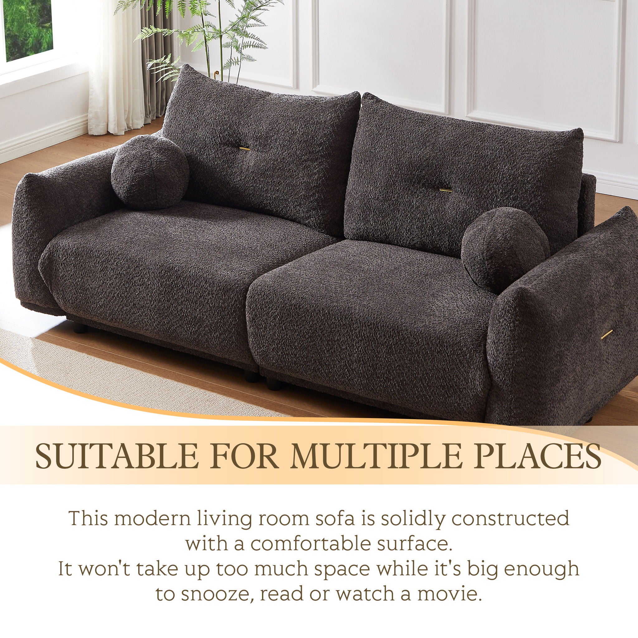2 Seater Cushion Sofa With 2 Cushions And 2 Ball Pillows