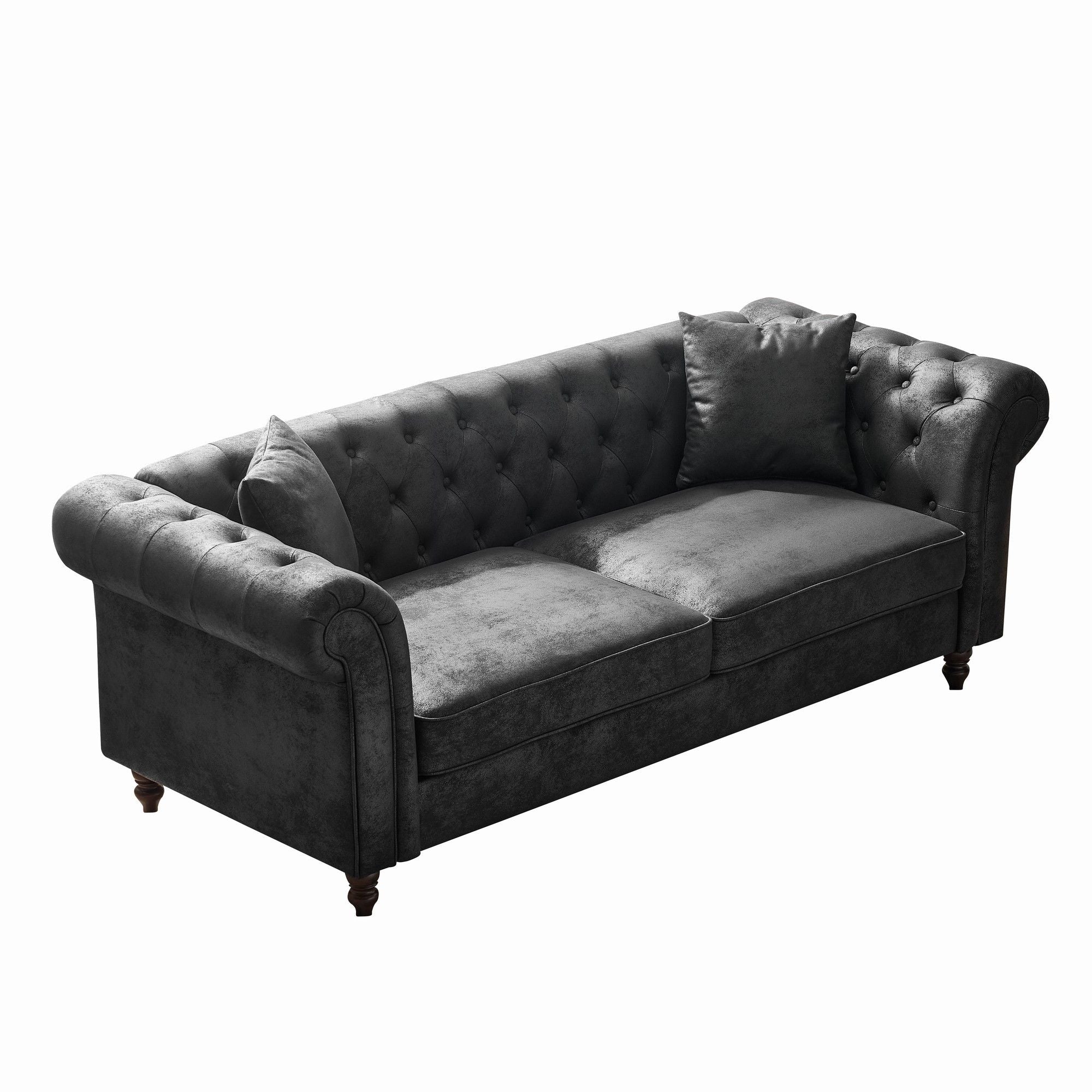 Chesterfield 3 And 3 Seater Sofa Set High Tech Fabric Roll Armrest Upholstered Couch