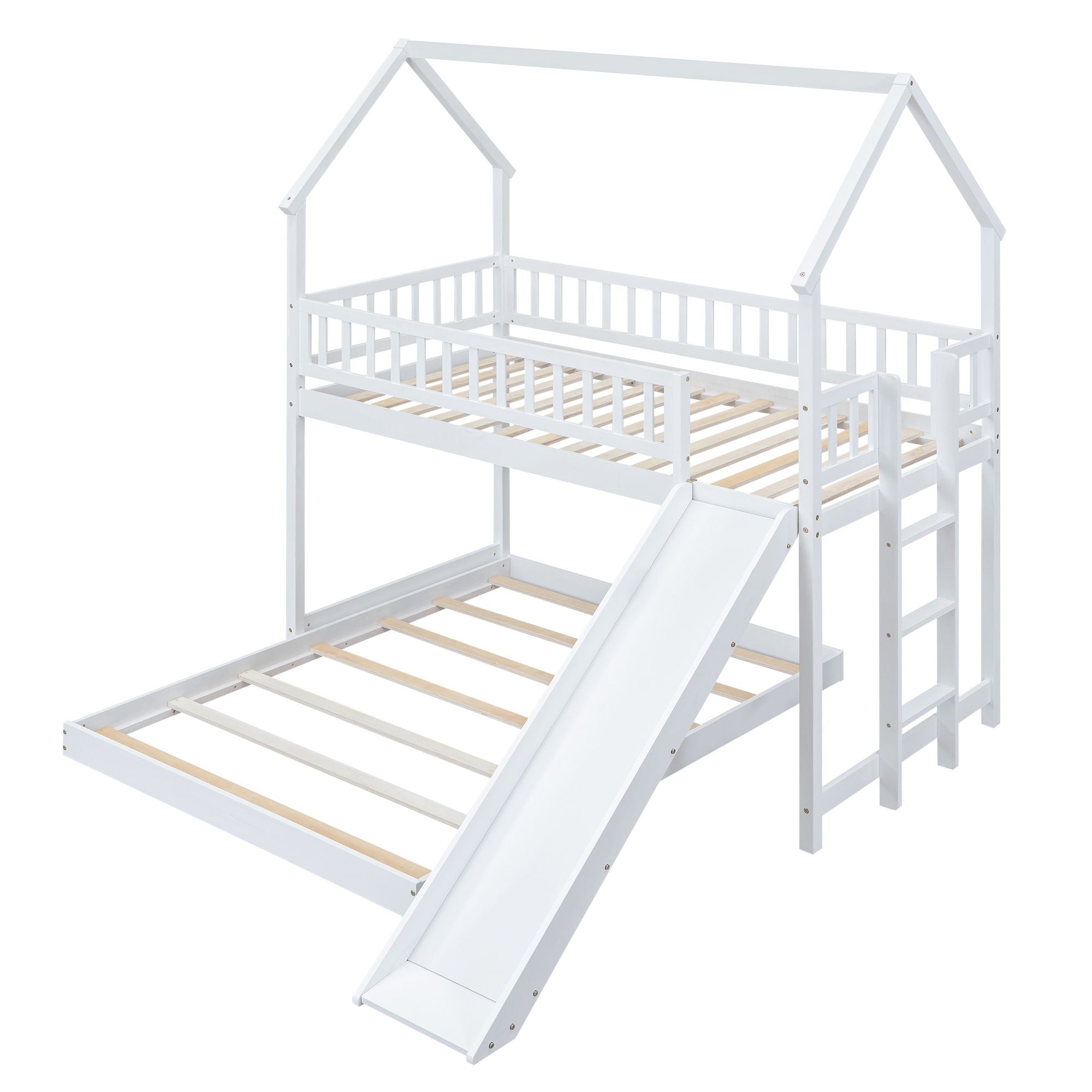 House Bunk Bed With Slide And Built In Ladder
