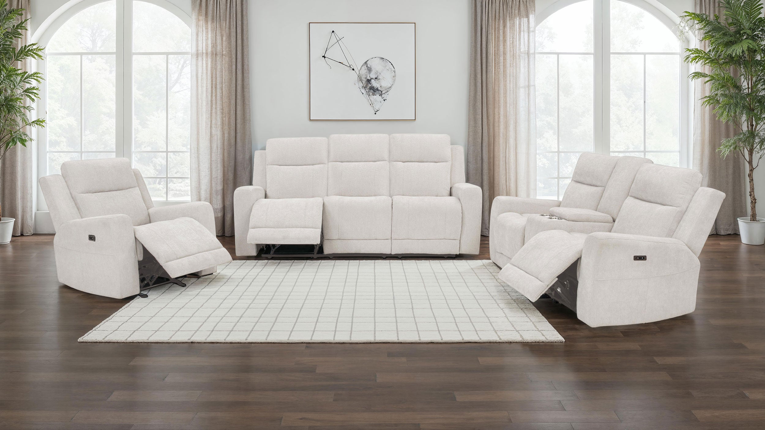 Kennett Chenille Upholstered Power Reclining Sofa Ivory-