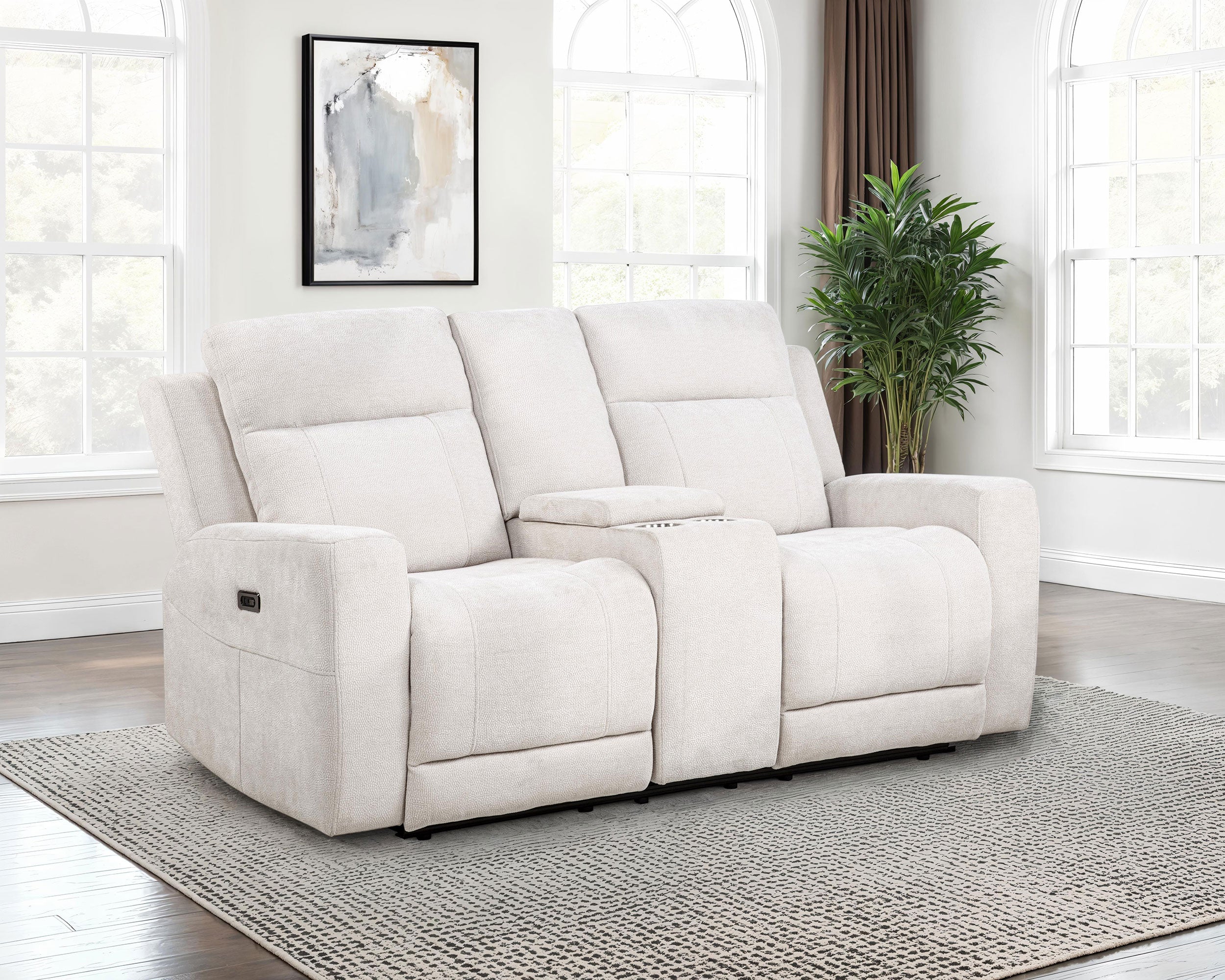 Kennett Chenille Upholstered Power Reclining Loveseat Ivory-
