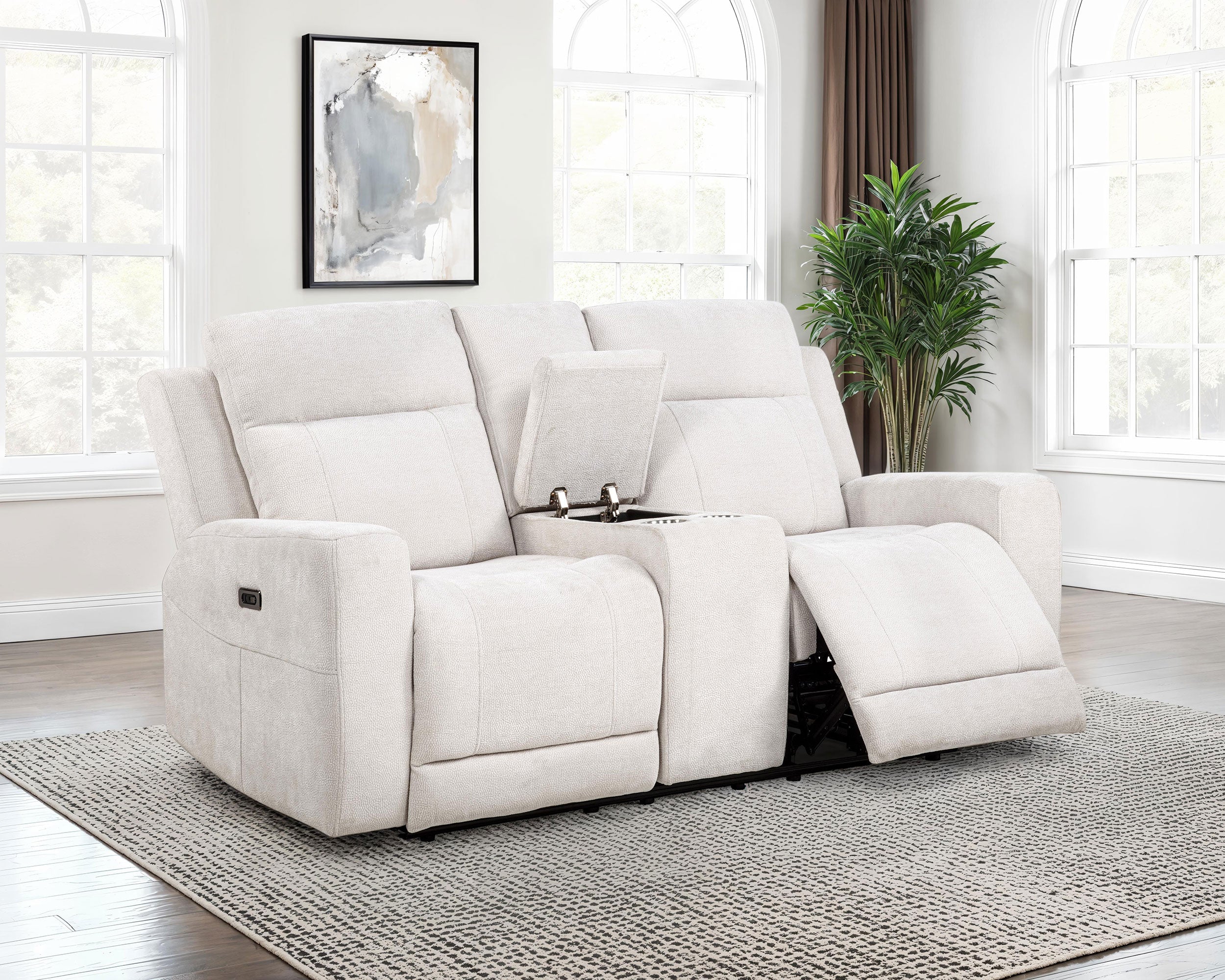 Kennett Chenille Upholstered Power Reclining Loveseat Ivory-