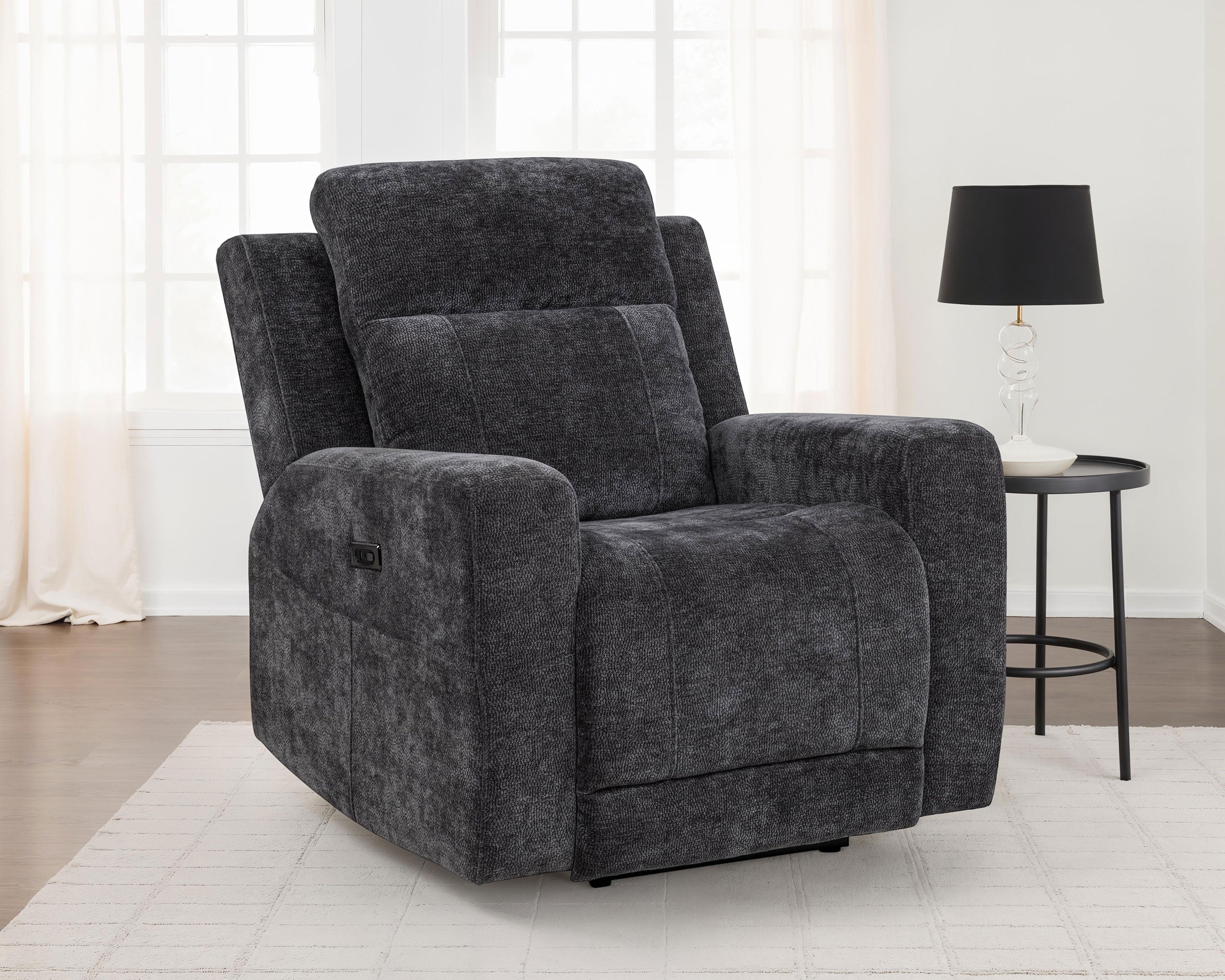 Kennett Chenille Upholstered Power Recliner Chair Dark Grey-