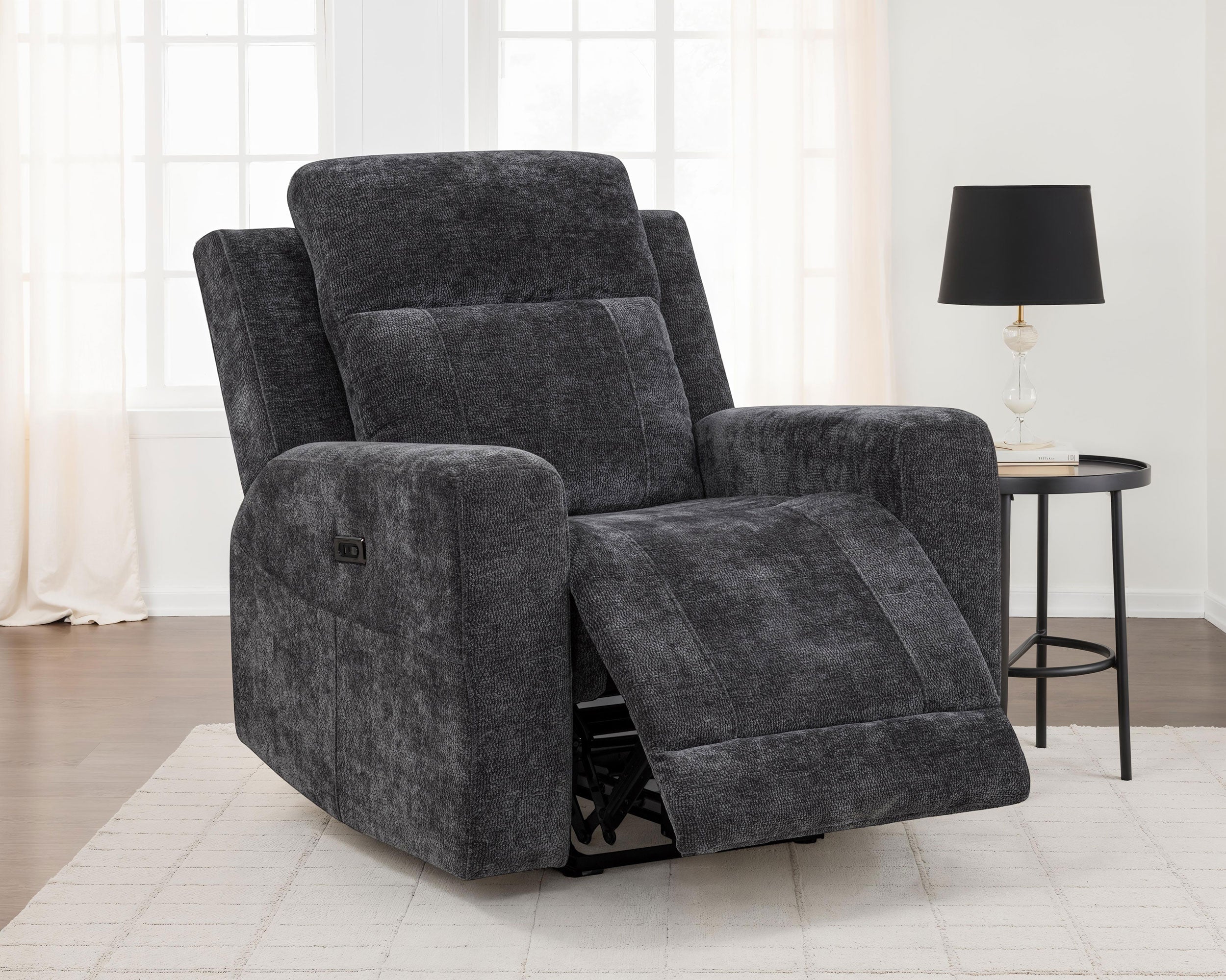 Kennett Chenille Upholstered Power Recliner Chair Dark Grey-