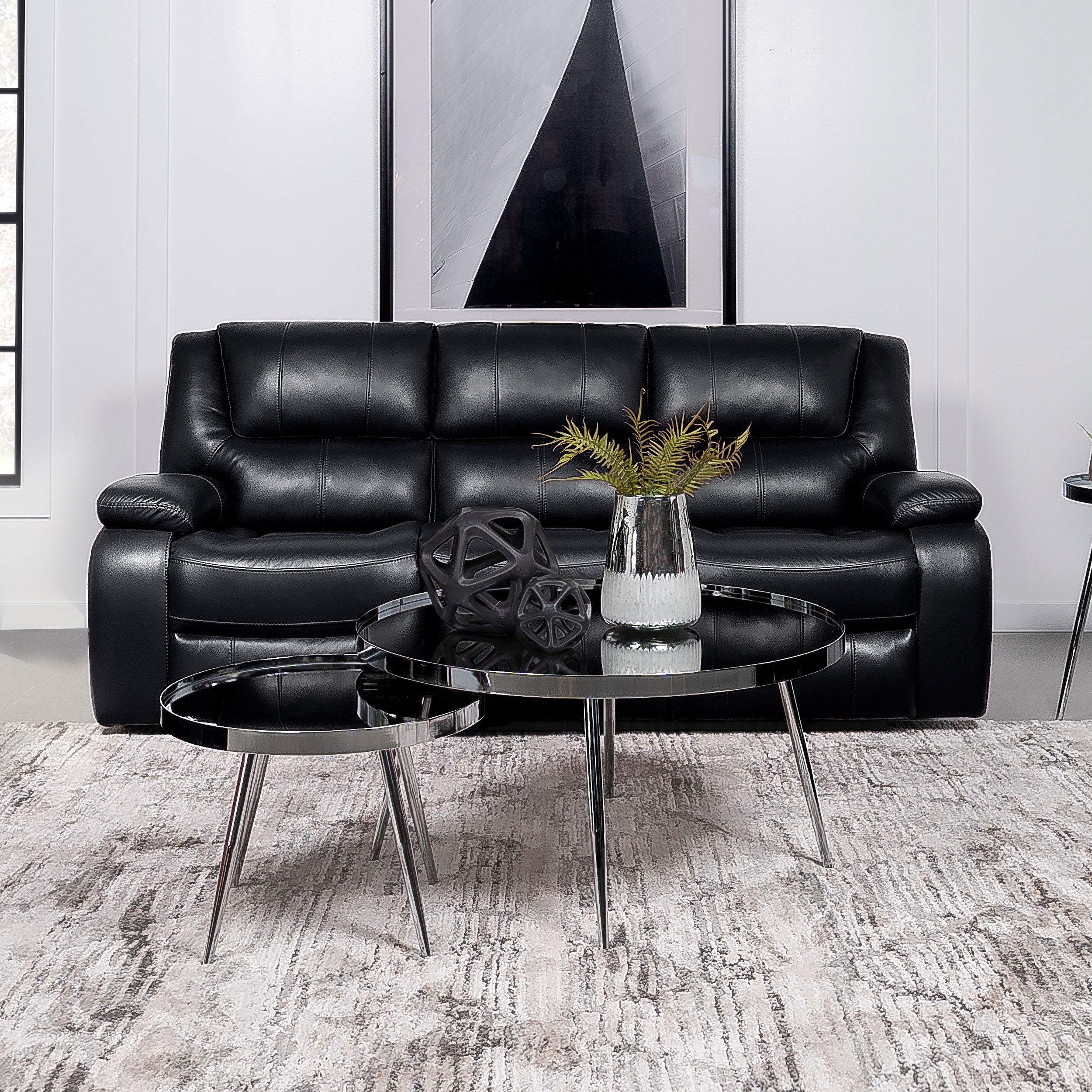 Camila Upholstered Motion Reclining Sofa Black-