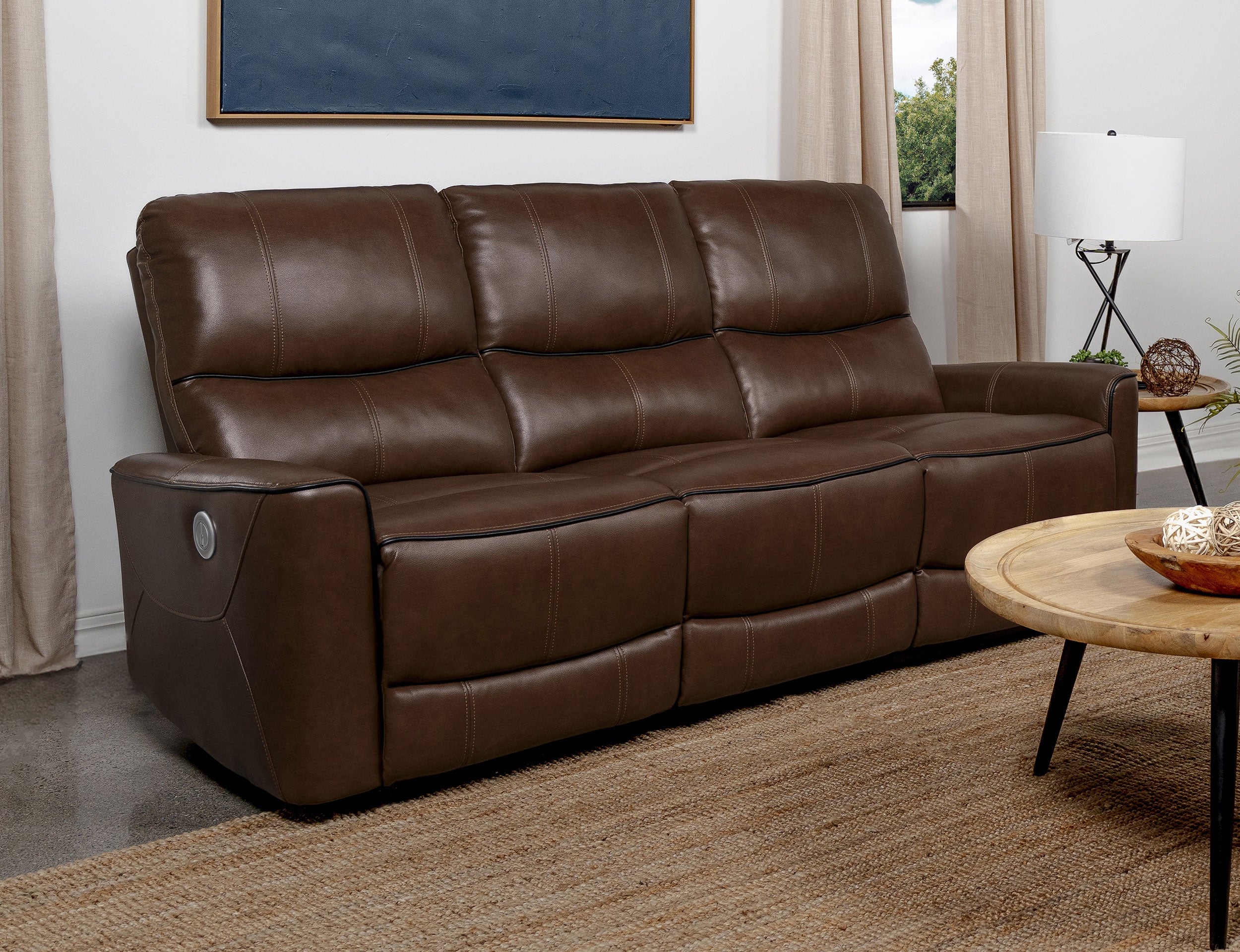 Greenfield Upholstered Power Reclining Sofa Saddle Brown-