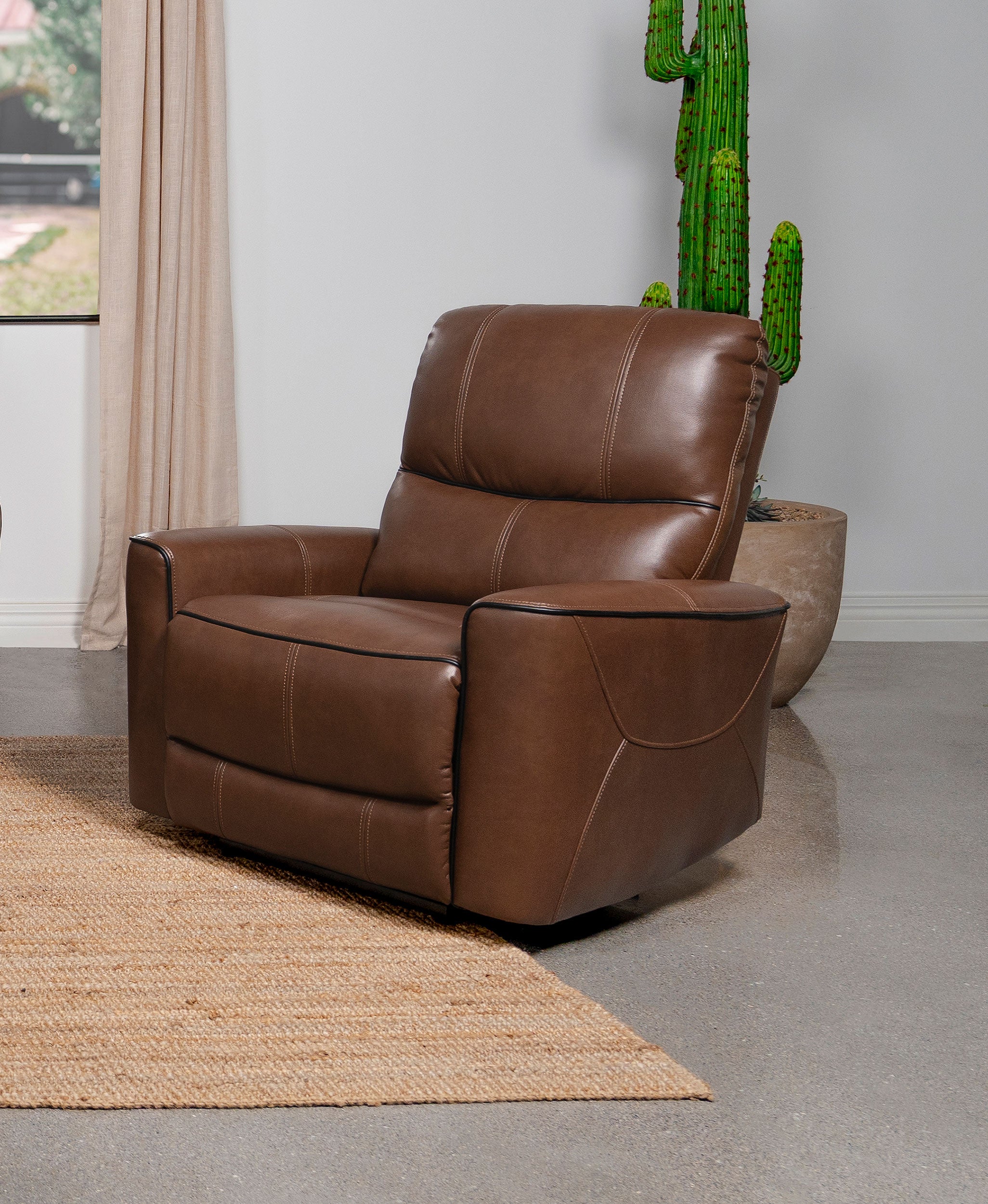 Greenfield Upholstered Power Recliner Chair Saddle Brown-