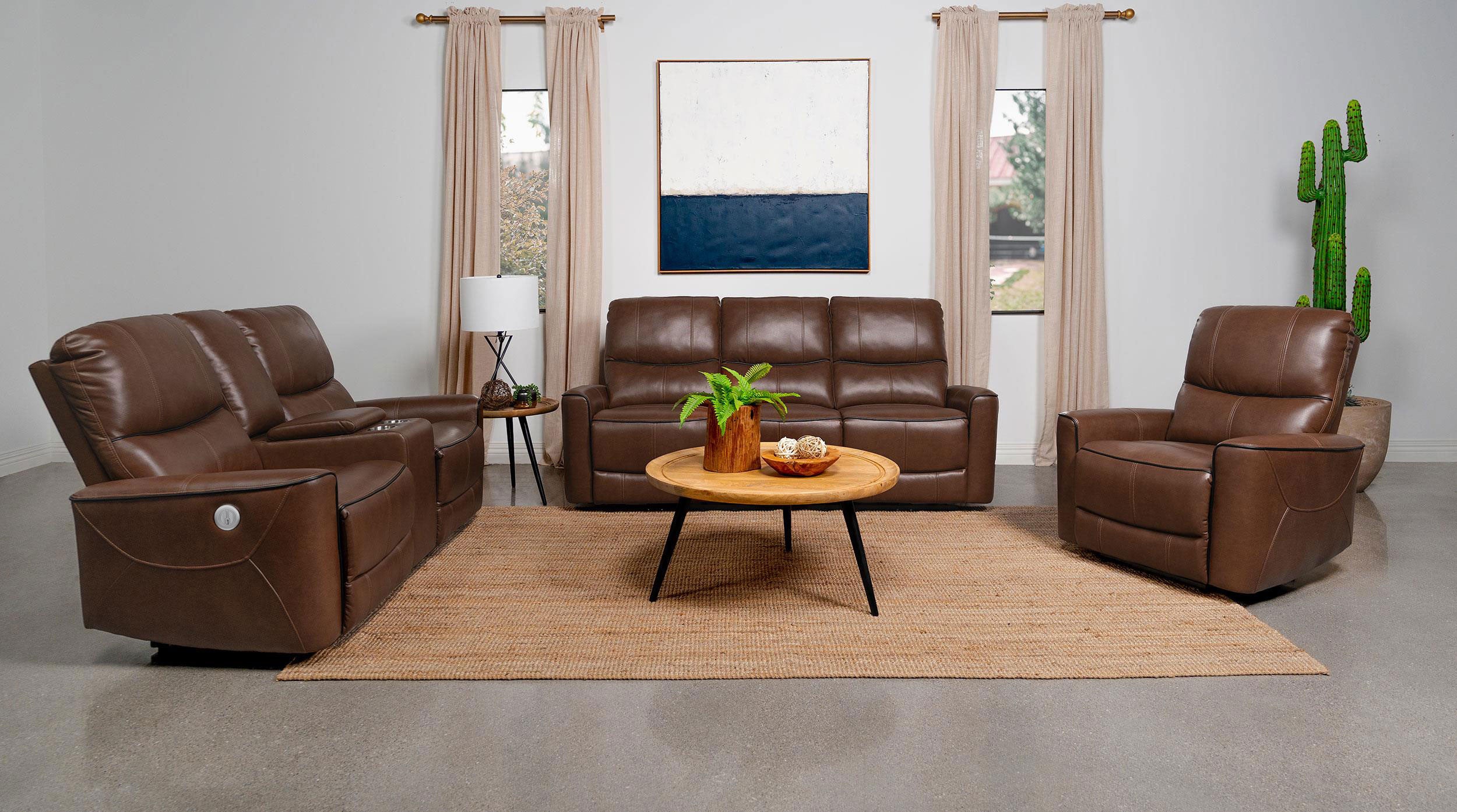 Greenfield Upholstered Power Recliner Chair Saddle Brown-