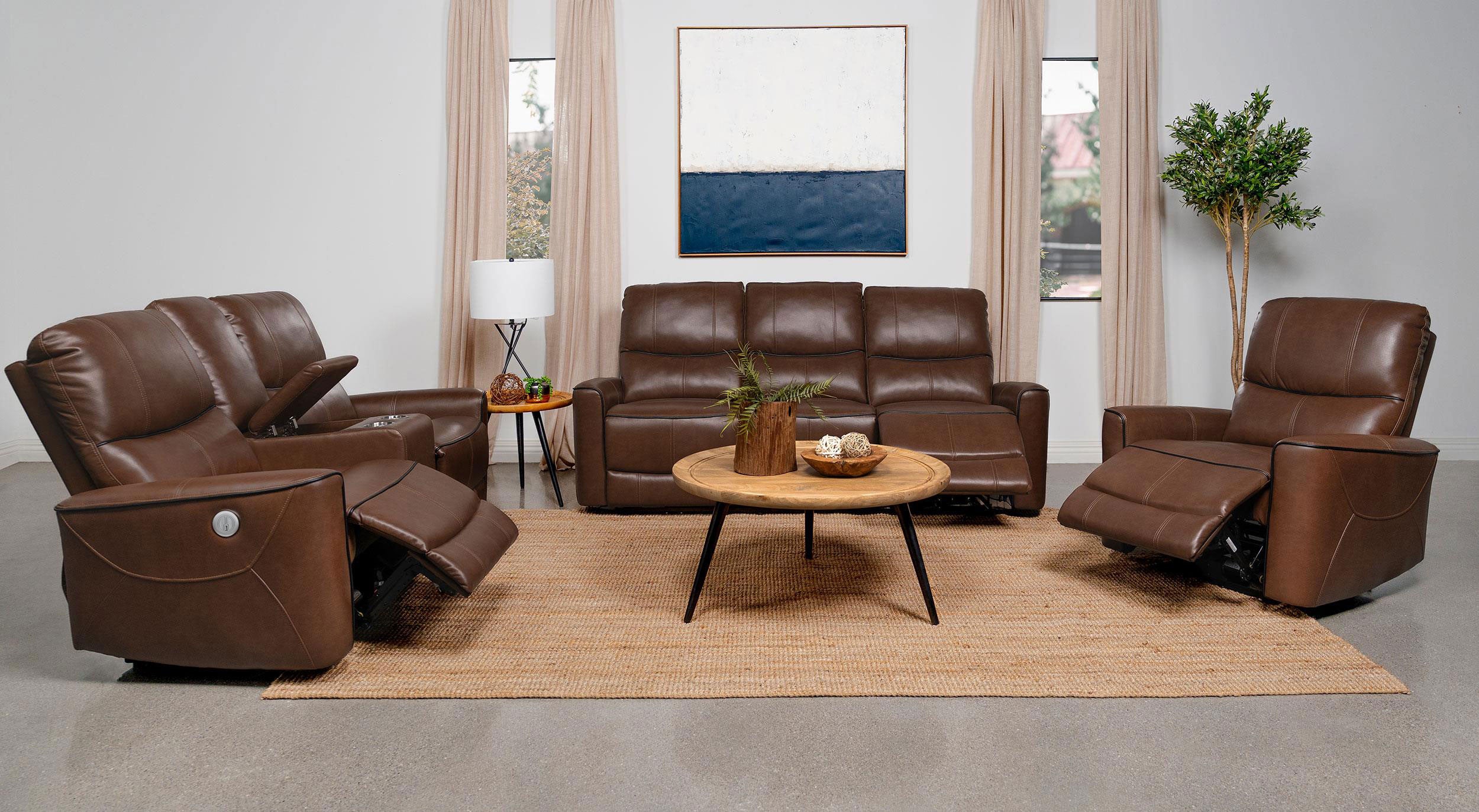 Greenfield Upholstered Power Recliner Chair Saddle Brown-