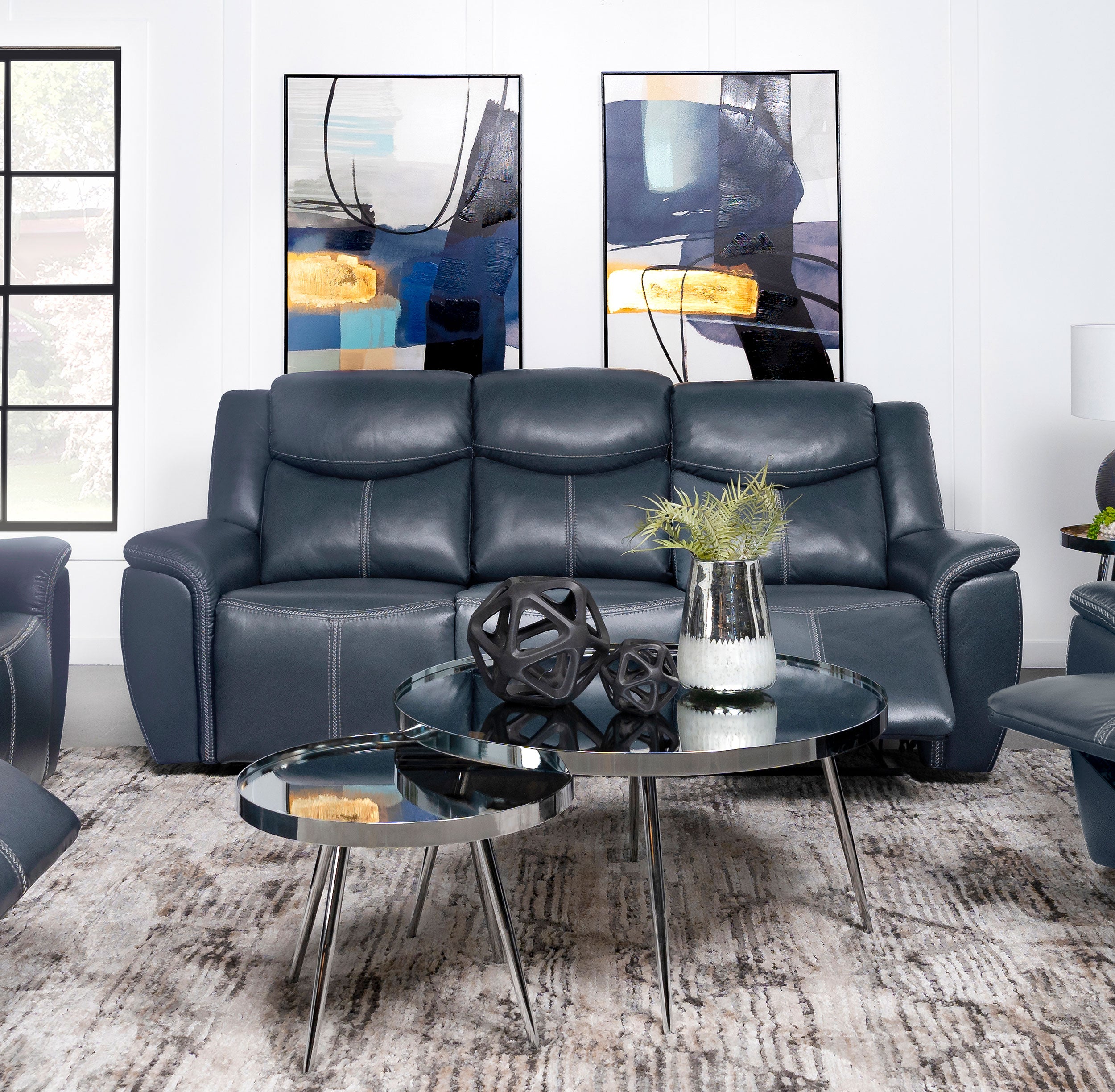 Sloane Upholstered Padded Arm Reclining Sofa Blue-