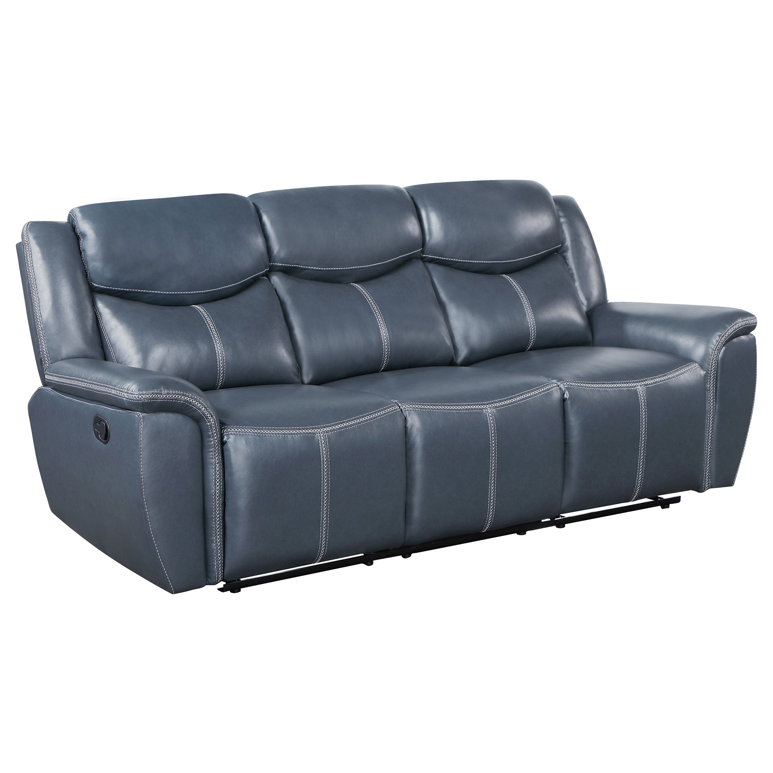 Sloane Upholstered Padded Arm Reclining Sofa Blue-