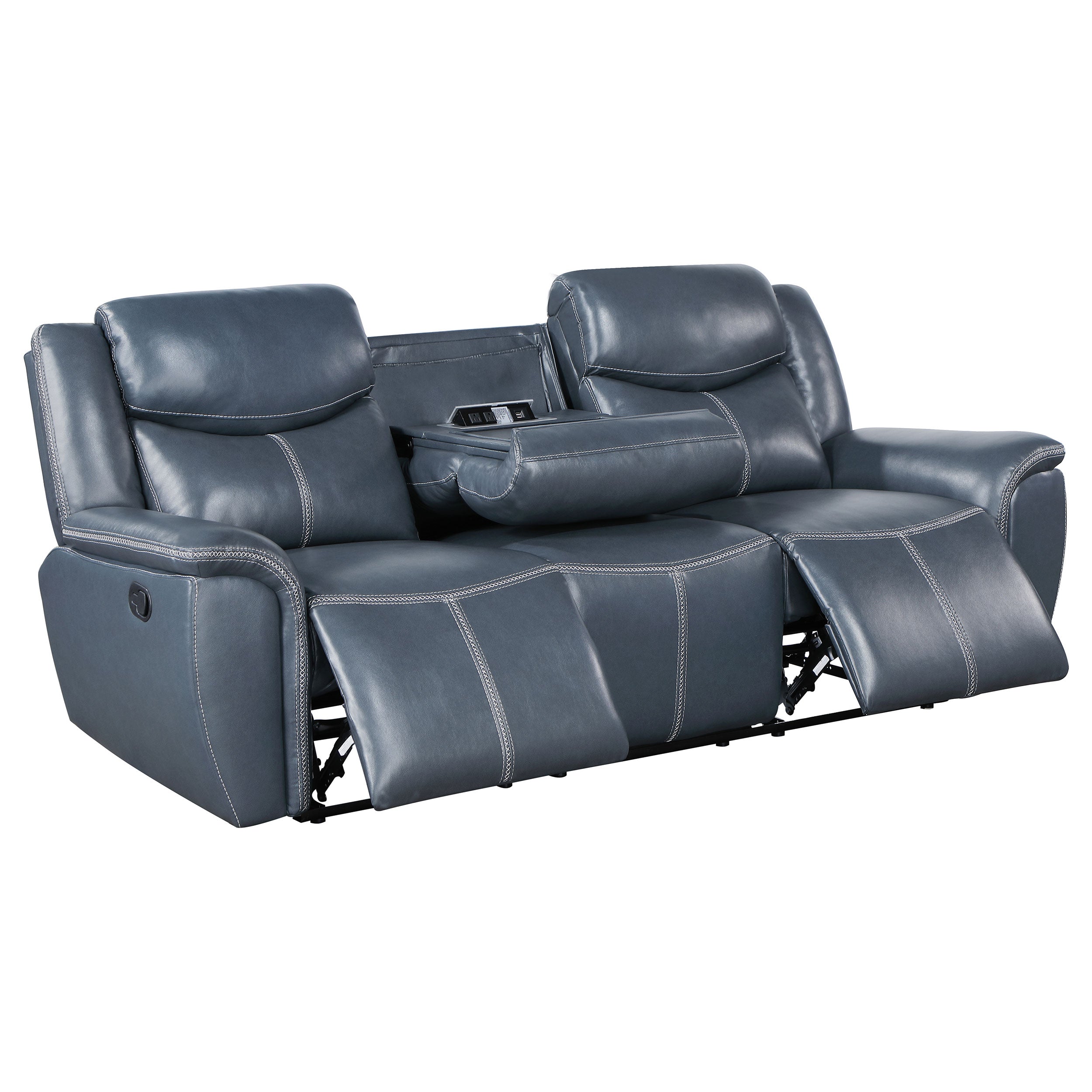 Sloane Upholstered Padded Arm Reclining Sofa Blue-