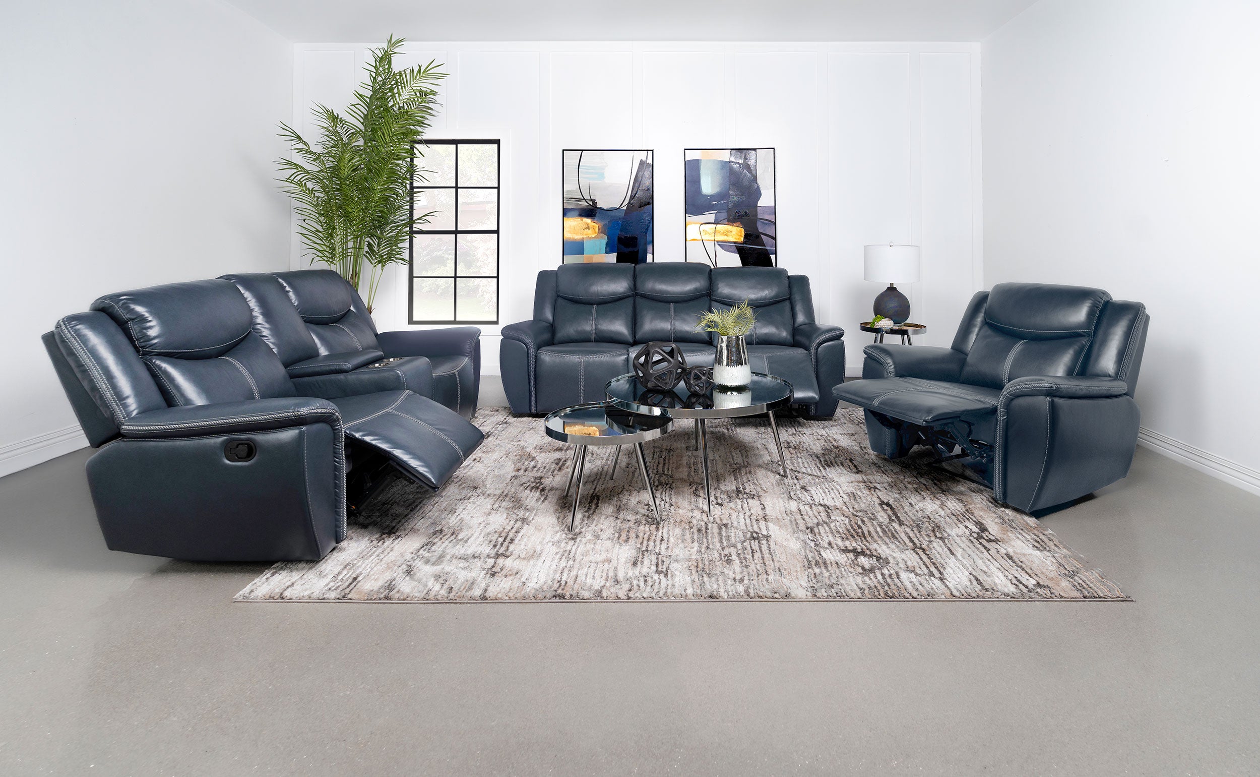 Sloane Upholstered Padded Arm Reclining Loveseat Blue-