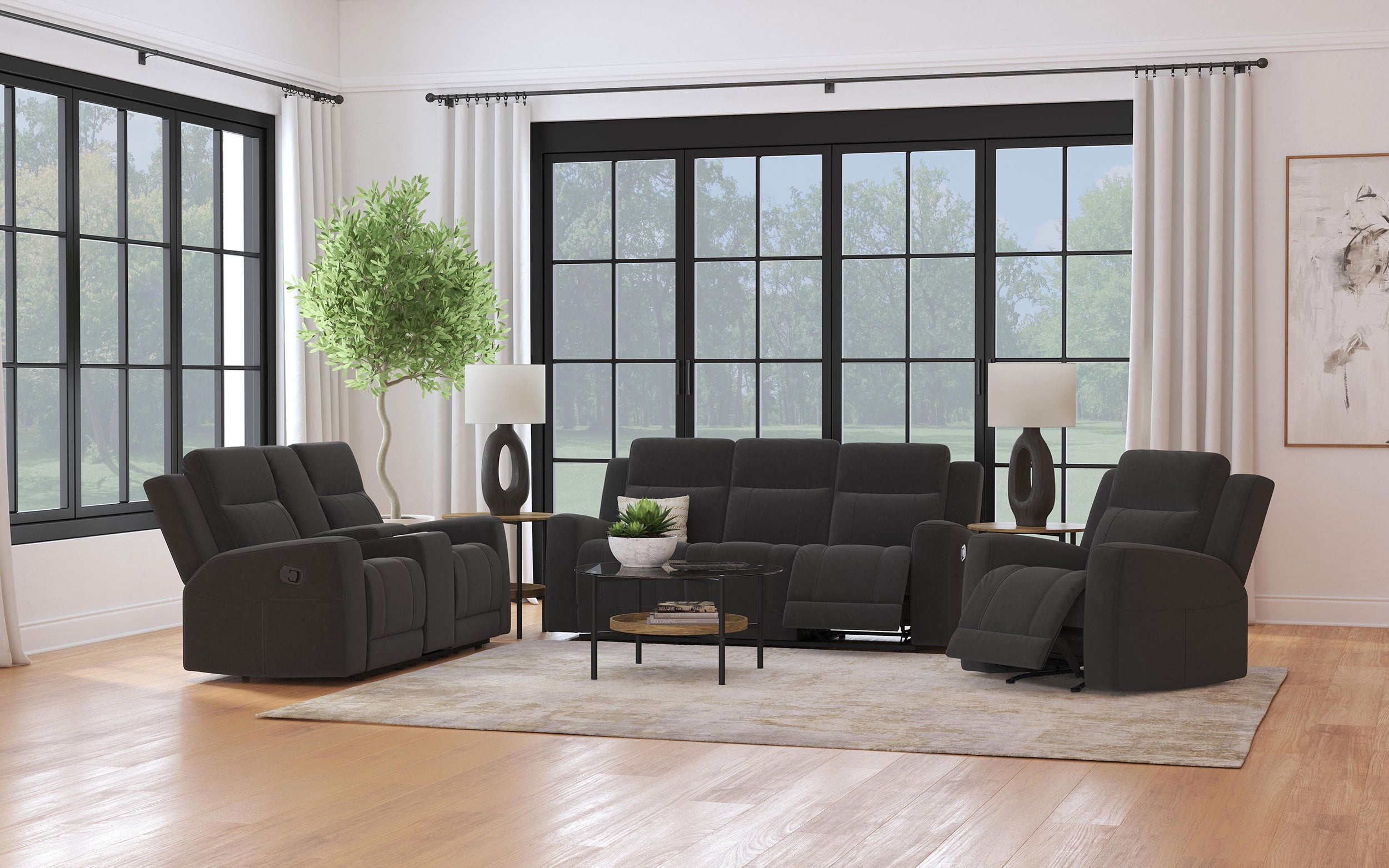 Brentwood Upholstered Motion Reclining Sofa Dark Charcoal-