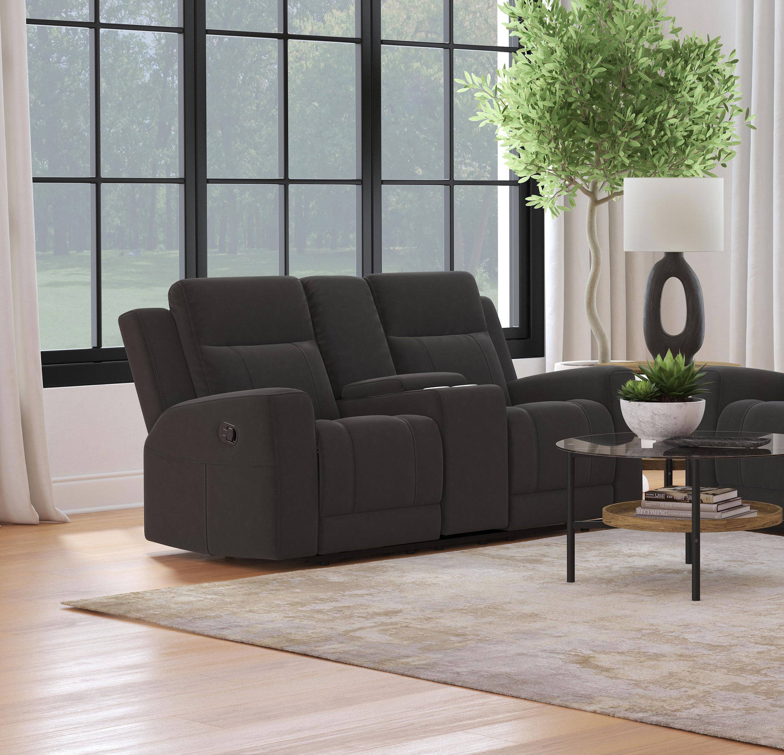 Brentwood Upholstered Reclining Loveseat Dark Charcoal-