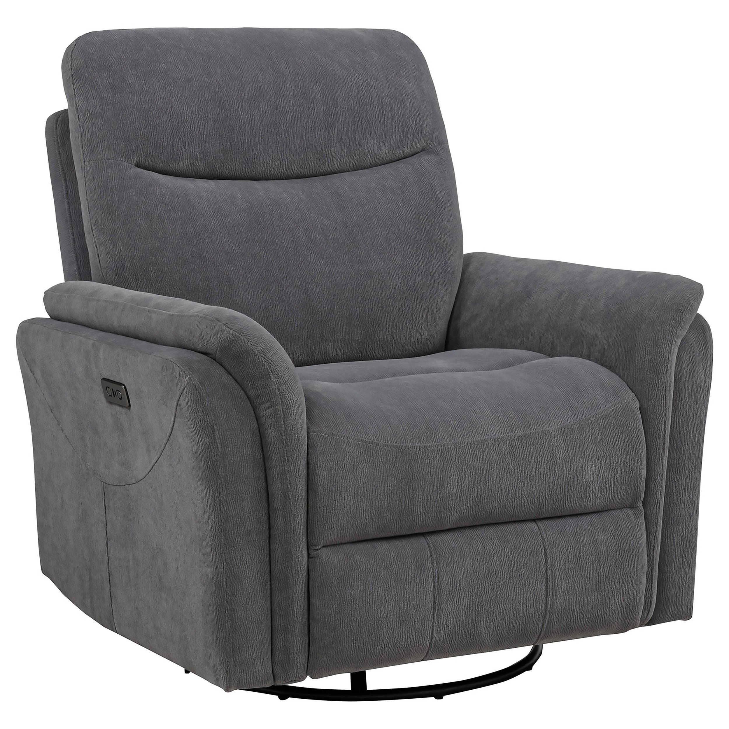 Adler Upholstered Power Swivel Glider Recliner Charcoal Grey-