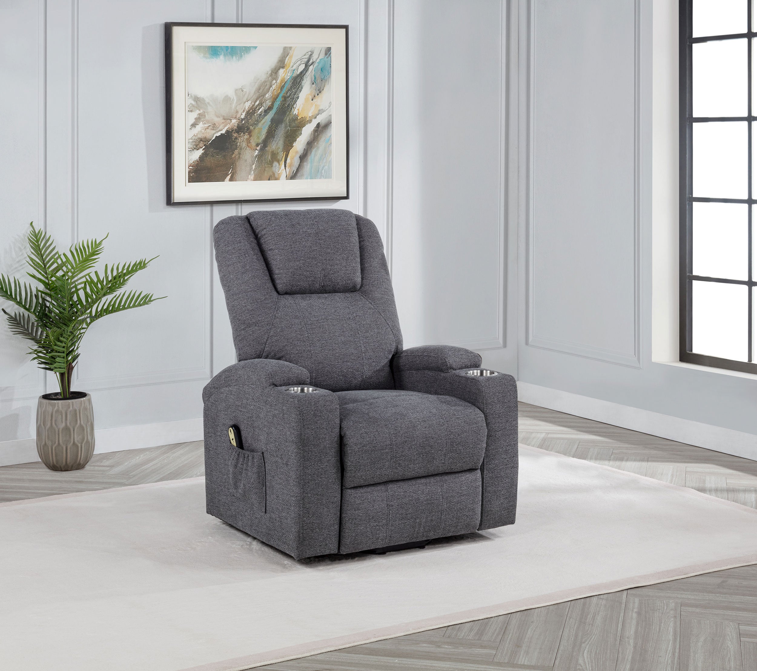 Louie Chenille Upholstered Power Lift Massage Chair Grey-