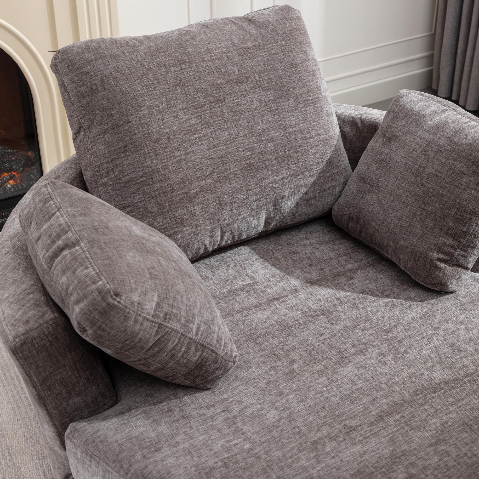 Oversize Round Swivel Chair Cozy Club 360 Degrees Swivel Sofa With 3 Pillows Chenille Fabric For Living Room