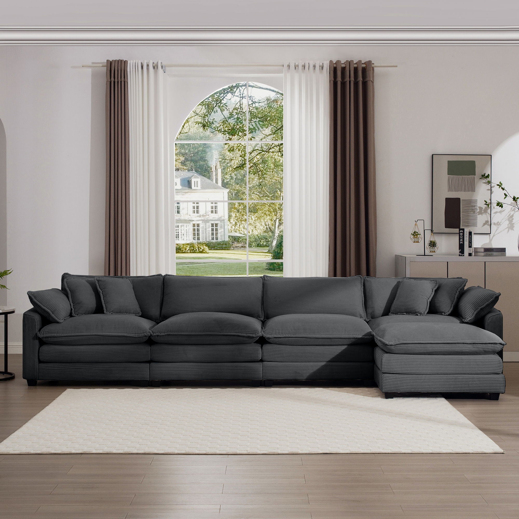 Modern Oversized Modular Cushion Sofa With Ottoman, Low Back, Deep Seating Sofa Set